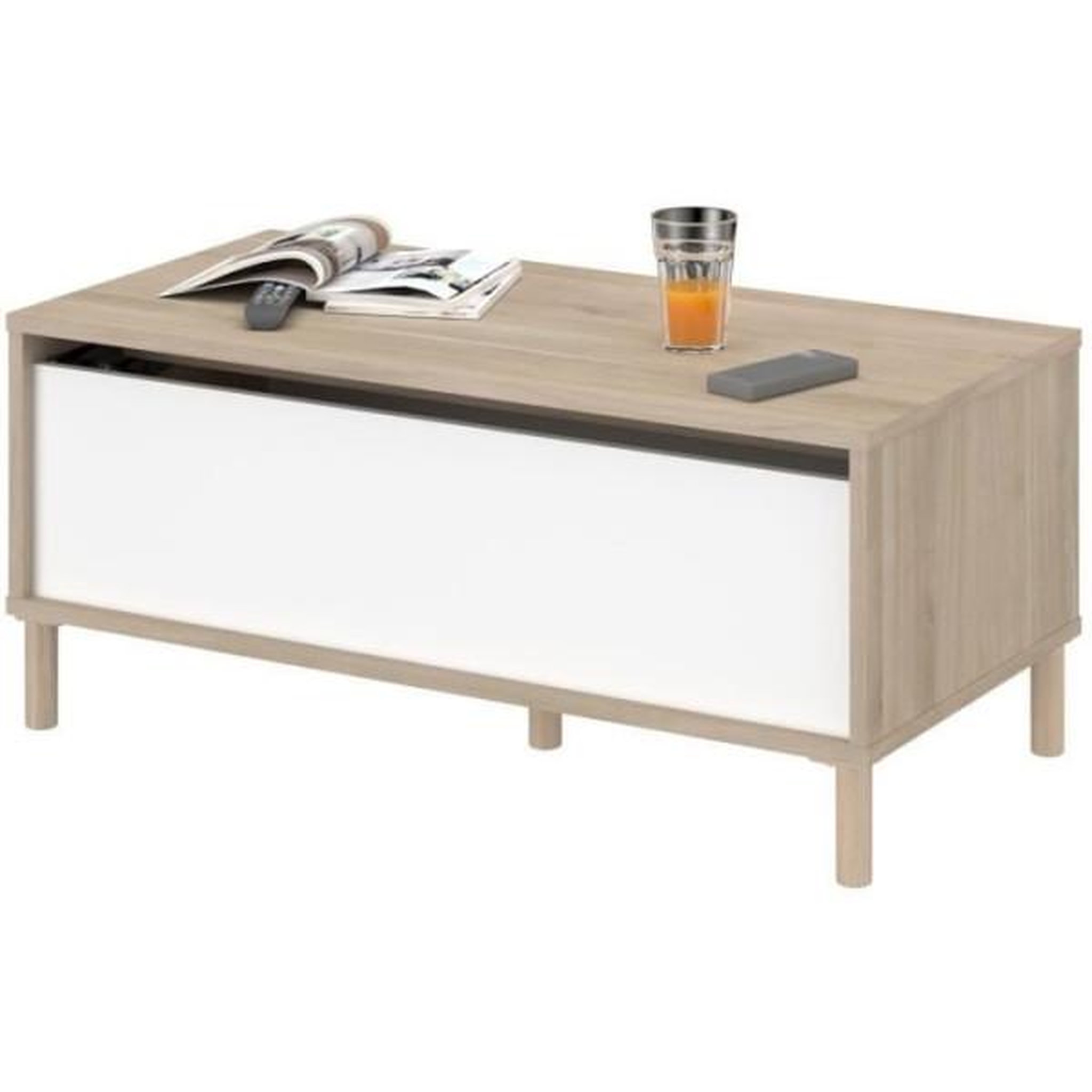 Voir la diapositive 6 : PARISOT Table basse relevable morphos - l 100 x p 50 x h 43,6 cm - rectangulaire - décor blanc / chene - parisot