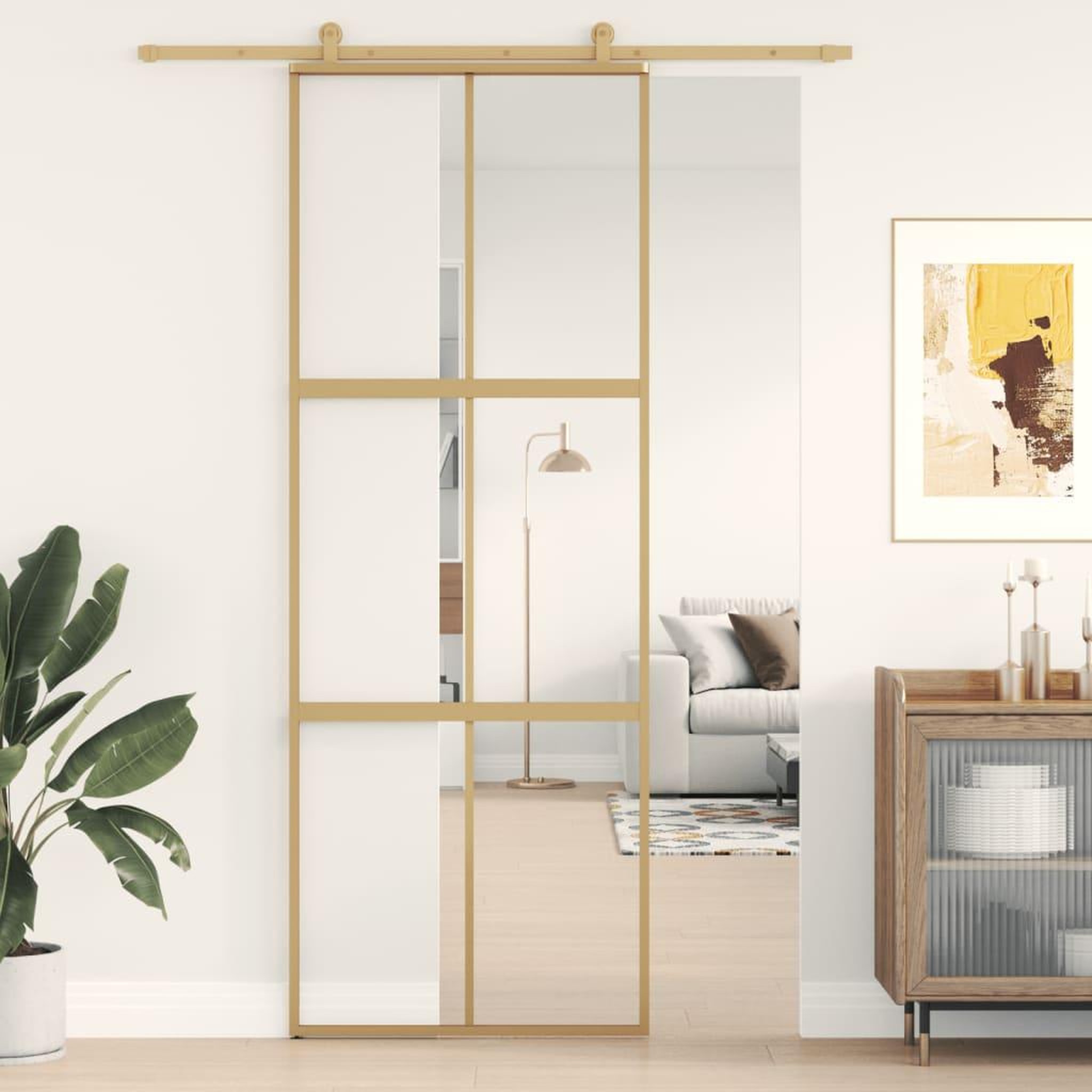 VIDAXL Porte coulissante dore 76x205 cm verre ESG clair et aluminium