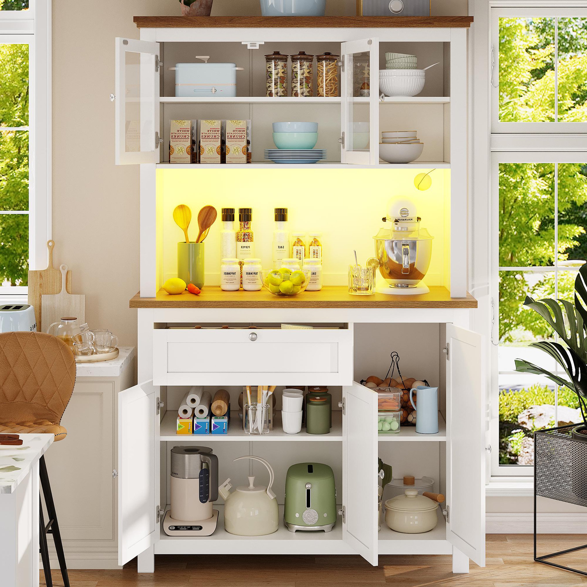 Voir la diapositive 5 : MERAX Buffet de cuisine 5 portes 1 tiroir - 104 cm blanc led mdf