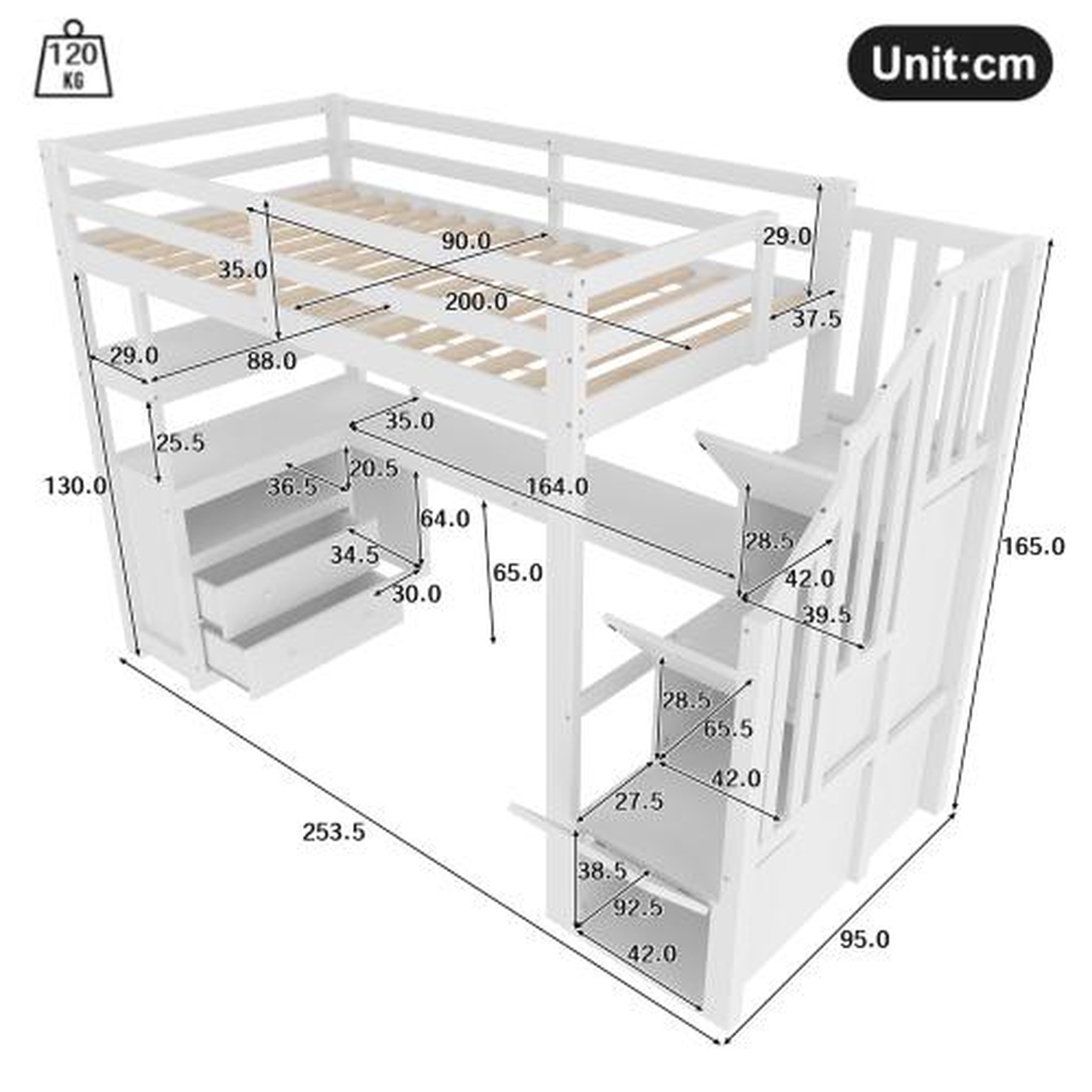 Voir la diapositive 3 : MERAX Lit mezzanine 90x200 cm coloris blanc pin