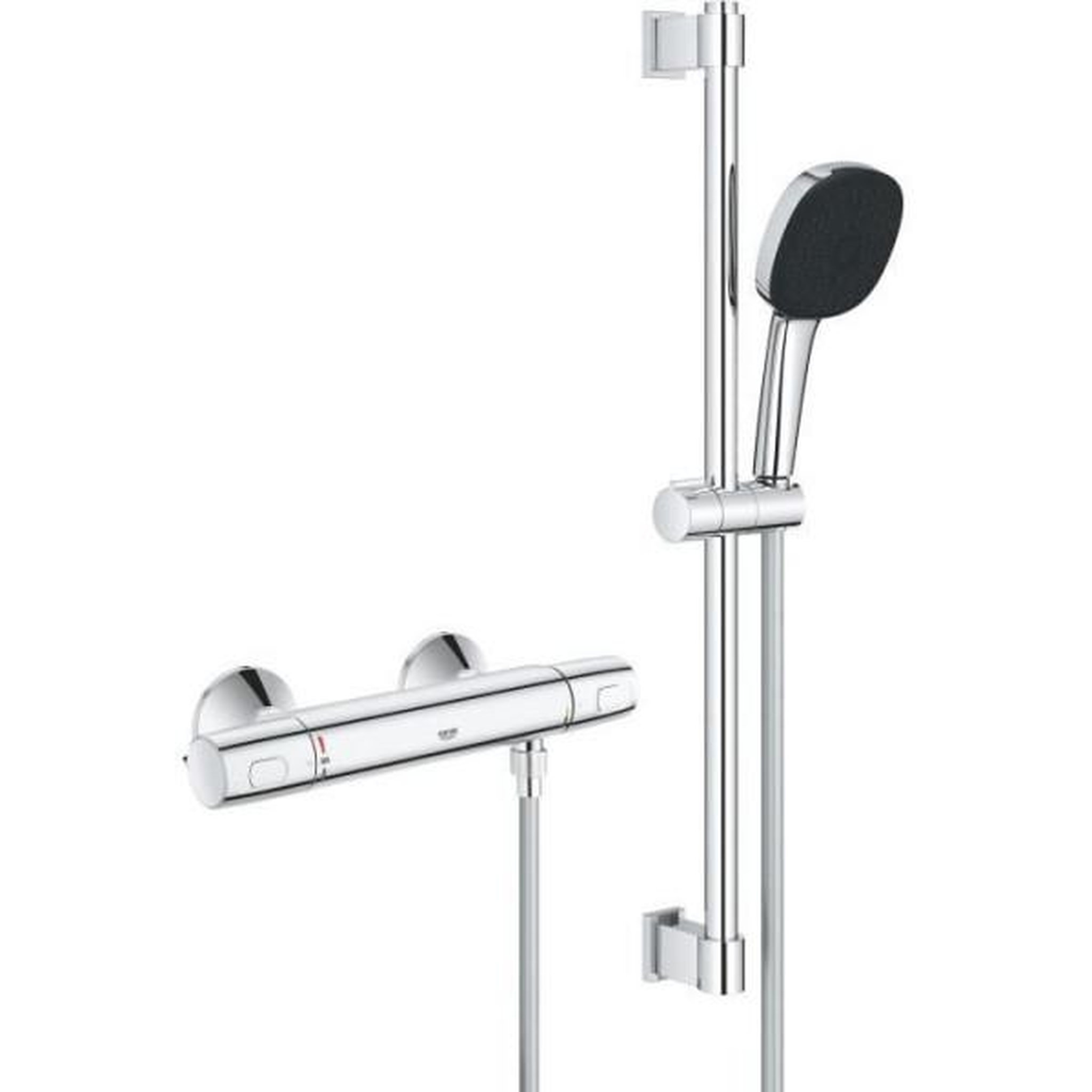 Grohe Ensemble de douche avec mitigeur thermostatique, pommeau 3 jets, barre 60cm et flexible - GROHE 34237003 - Economie d'eau - Chro