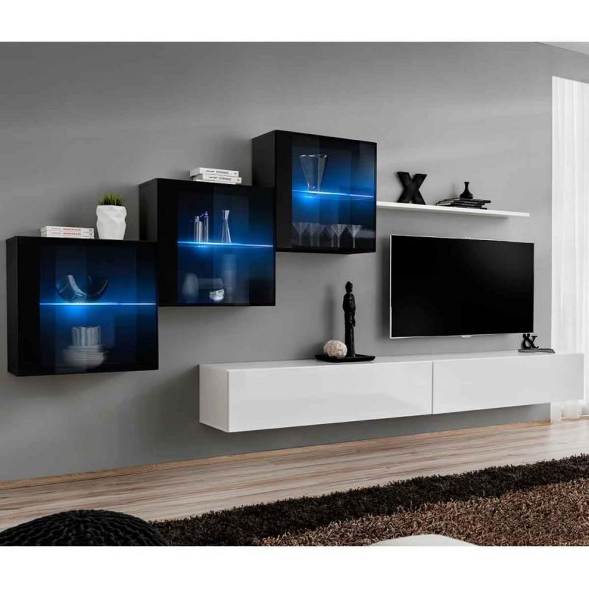 Paris Prix Meuble TV Mural Design  Switch XX  330cm Blanc & Noir