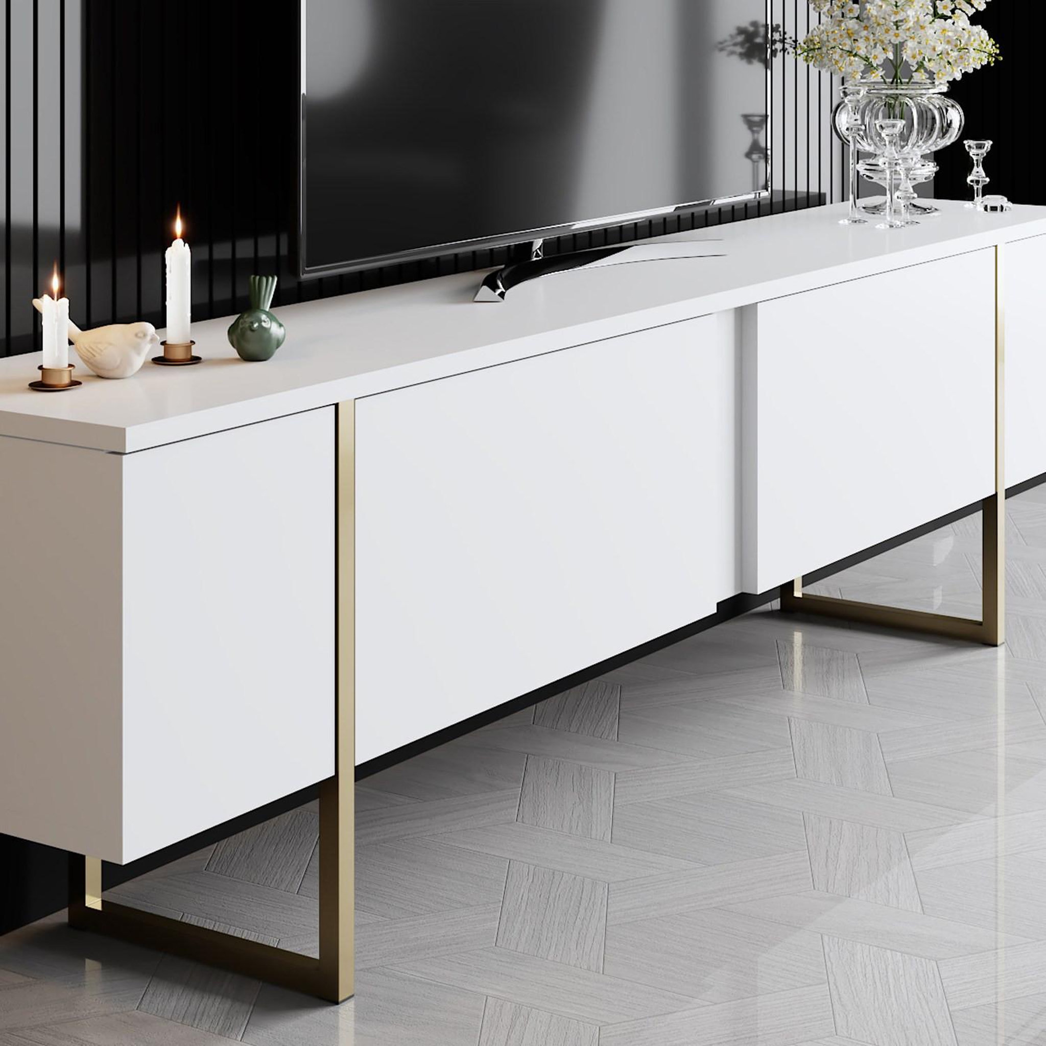 Voir la diapositive 4 : Habitat et Jardin Meuble tv en bois  luxe  - 180 x 30 x 50 cm - or blanc