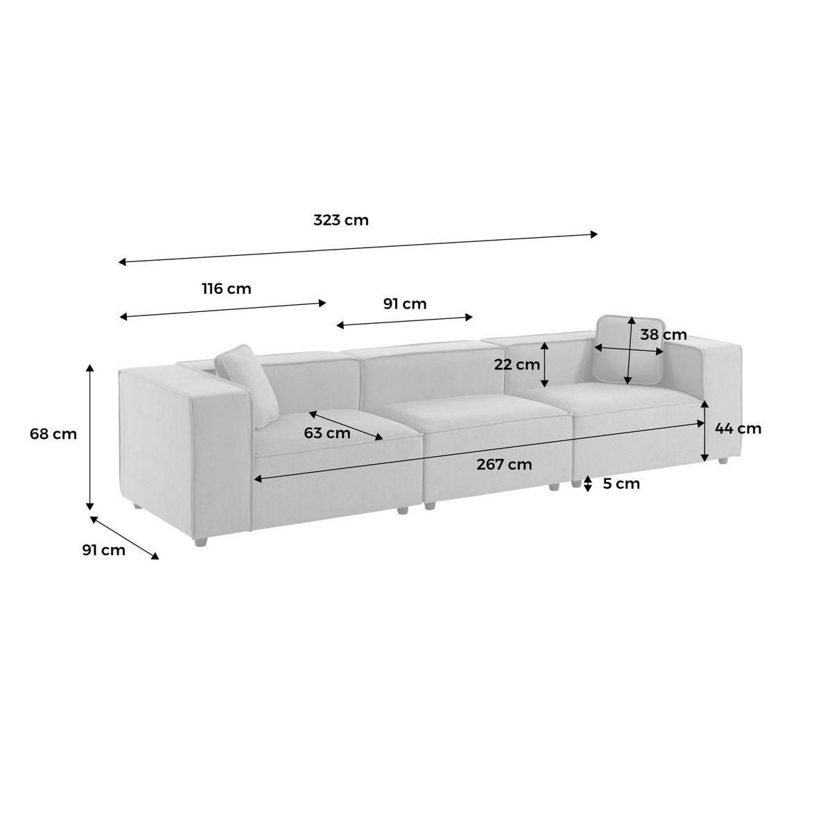 SWEEEK Canapé modulable. tissu déperlant. 3 places. 2 corners + 1 fauteuil