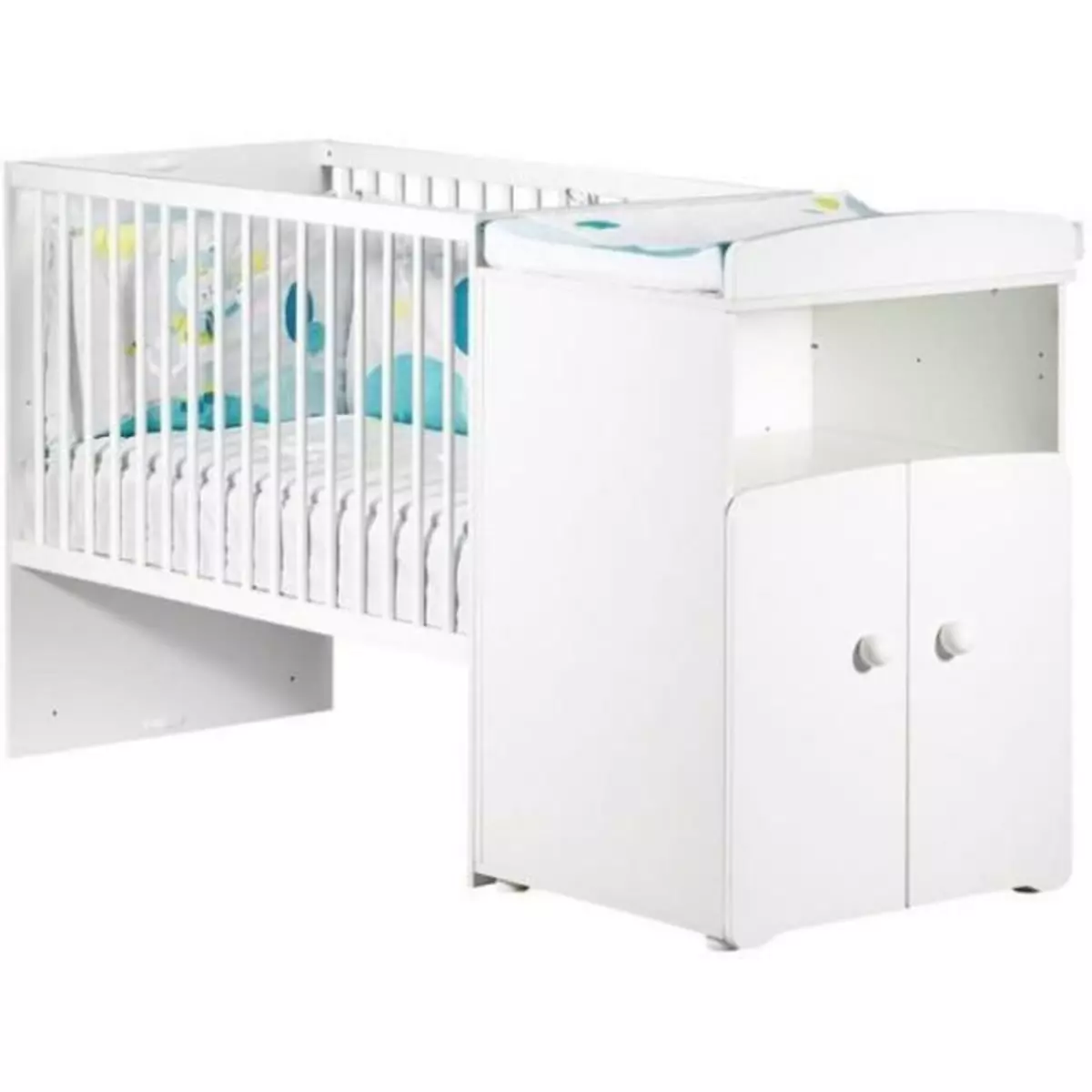 BABY PRICE Lit bébé combiné évolutif - BABY PRICE - Basic - Blanc - Bouton coeur blanc -60 x 120 cm