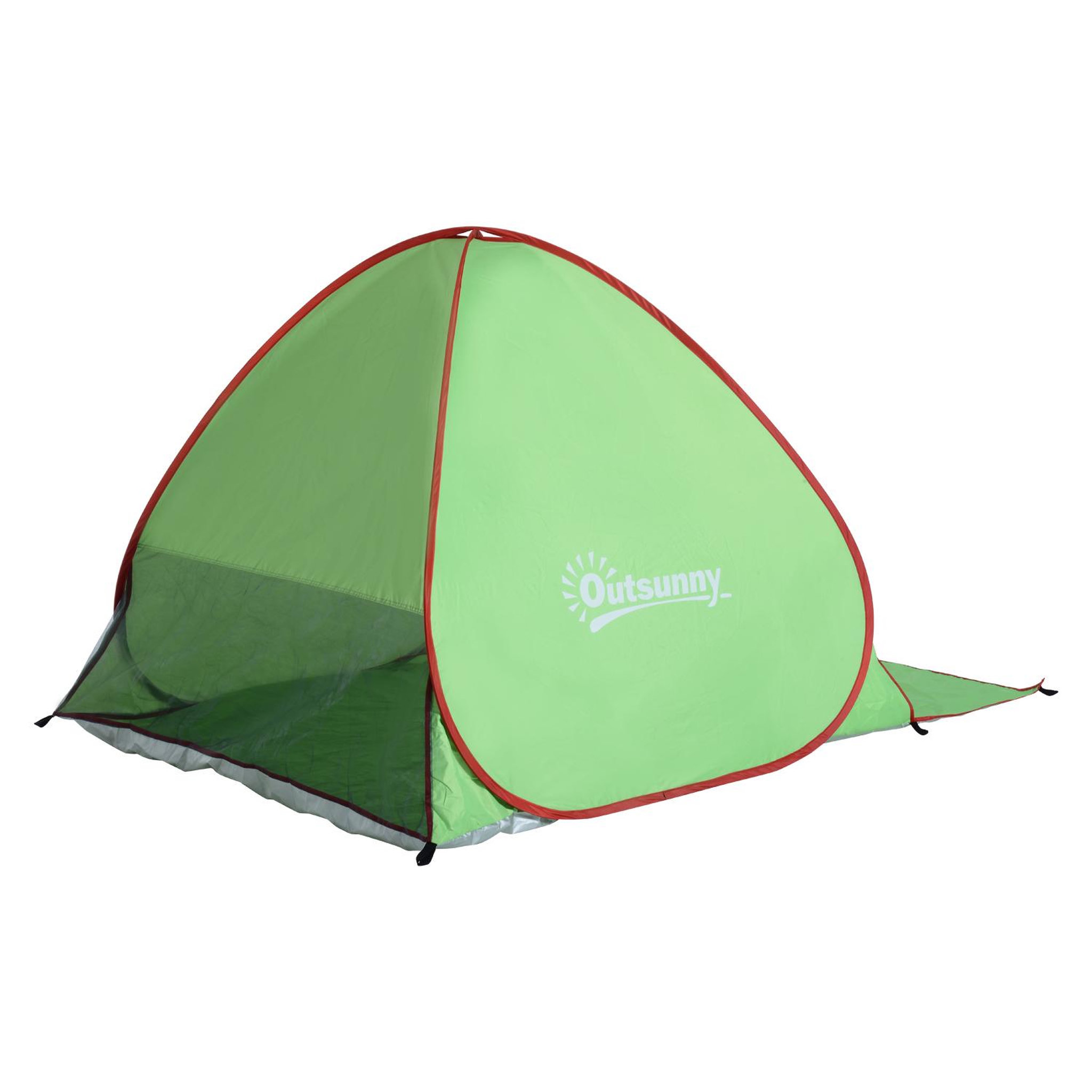 Voir la diapositive 5 : OUTSUNNY Abri de plage tente de plage pliable pop-up automatique instantané protection uv fenêtre arrière grand tapis de sol vert rouge