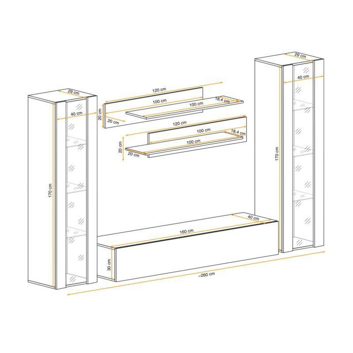 Paris Prix Meuble TV Mural Design  Fly II  260cm Blanc