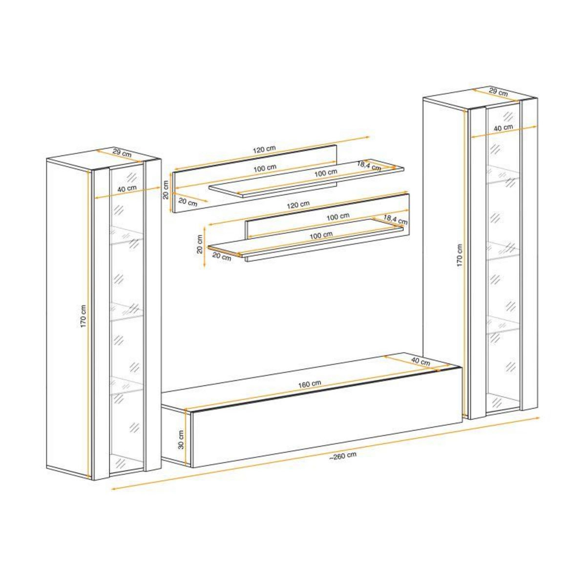 Paris Prix Meuble TV Mural Design  Fly II  260cm Blanc