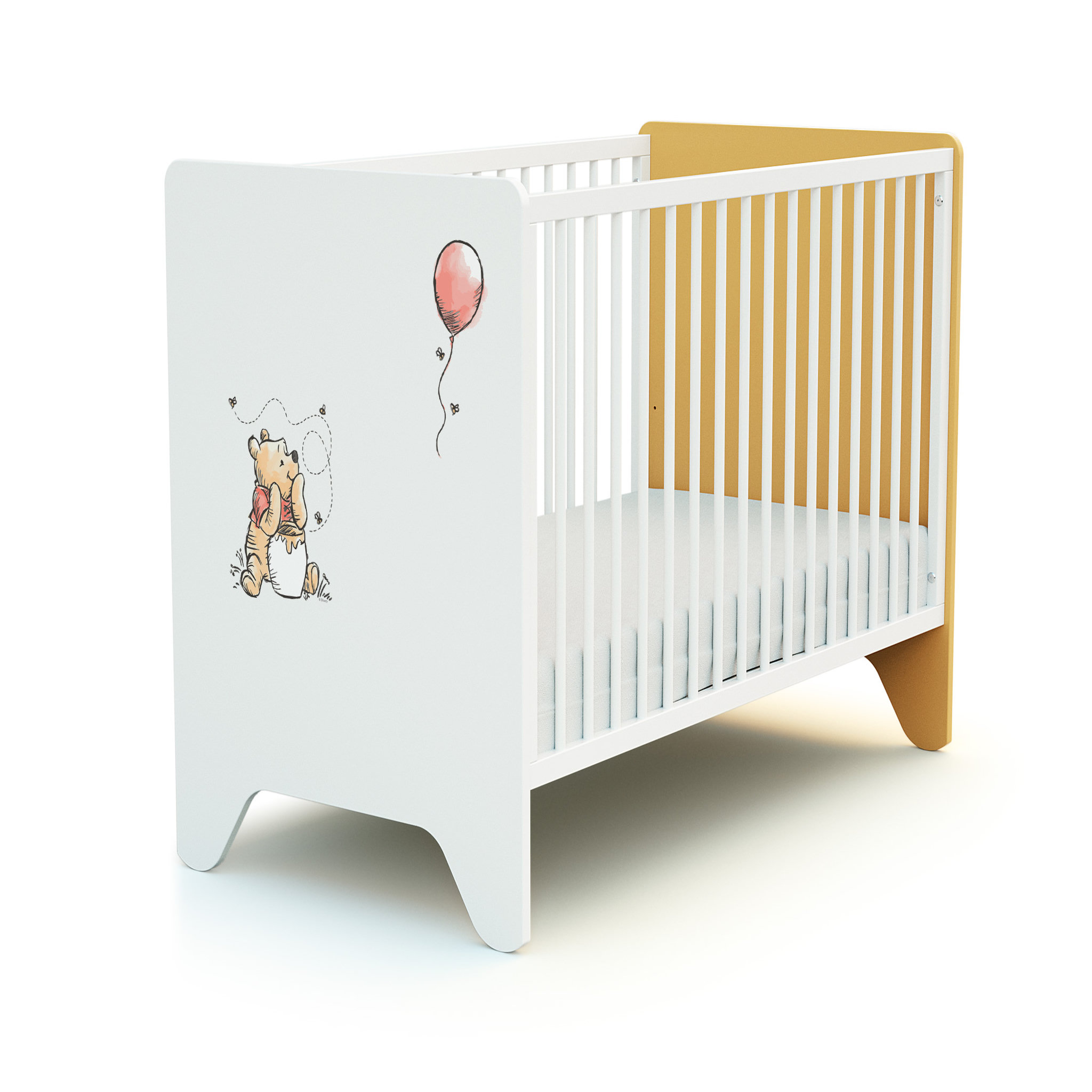 Voir la diapositive 2 : AT4 Ensemble lit bébé 60x120 cm et commode à langer 3 tiroirs WINNIE BALLON DISNEY Jaune