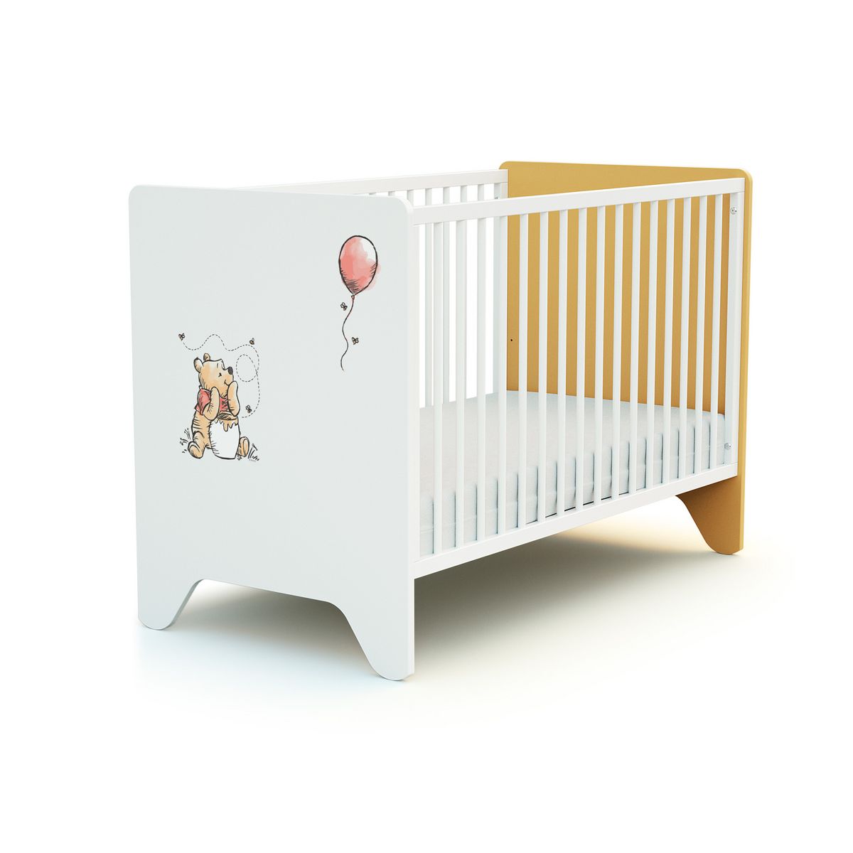 AT4 Ensemble lit bébé 60x120 cm et commode à langer 3 tiroirs WINNIE BALLON DISNEY Jaune