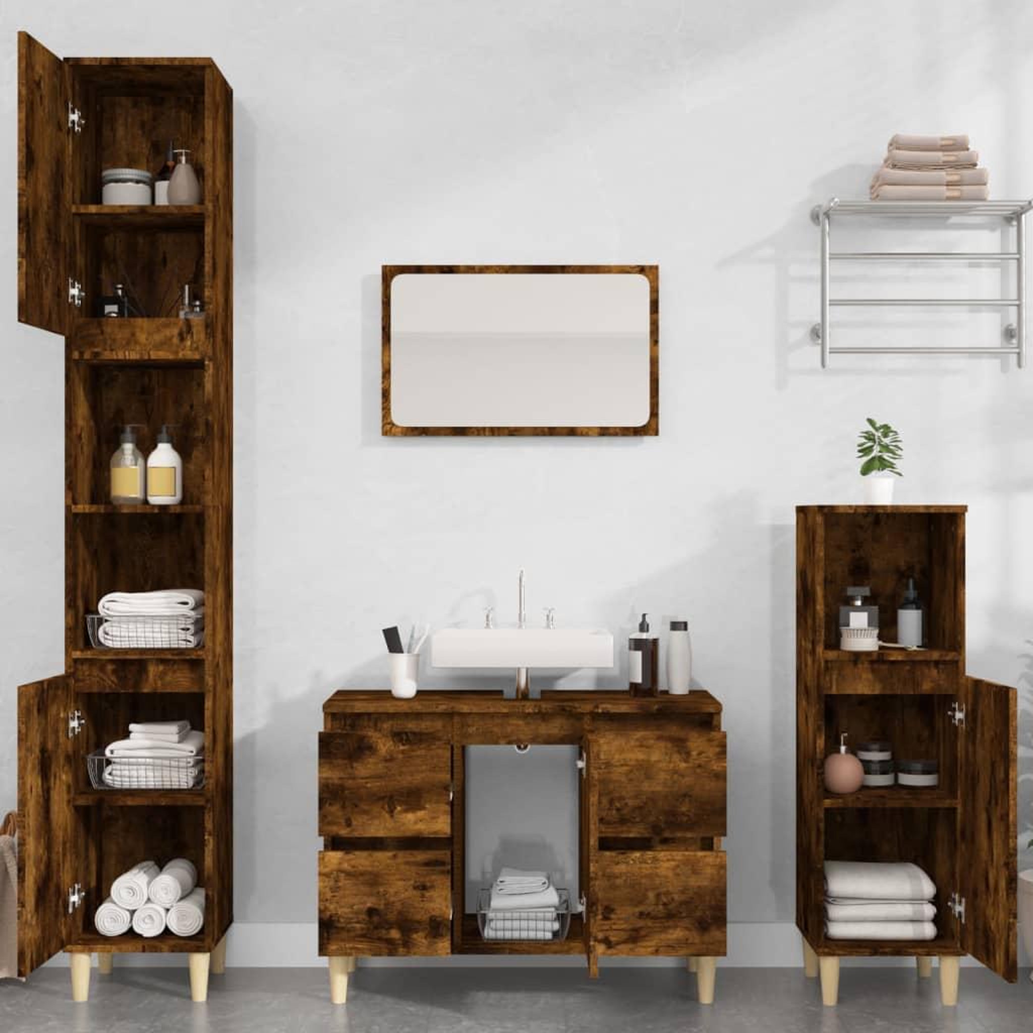 Voir la diapositive 3 : VIDAXL Meuble d'evier chene fume 80x33x60 cm bois d'ingenierie