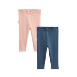 Petit Béguin Lot de 2 leggings enfant côtelés Dina. Coloris disponibles : Rose