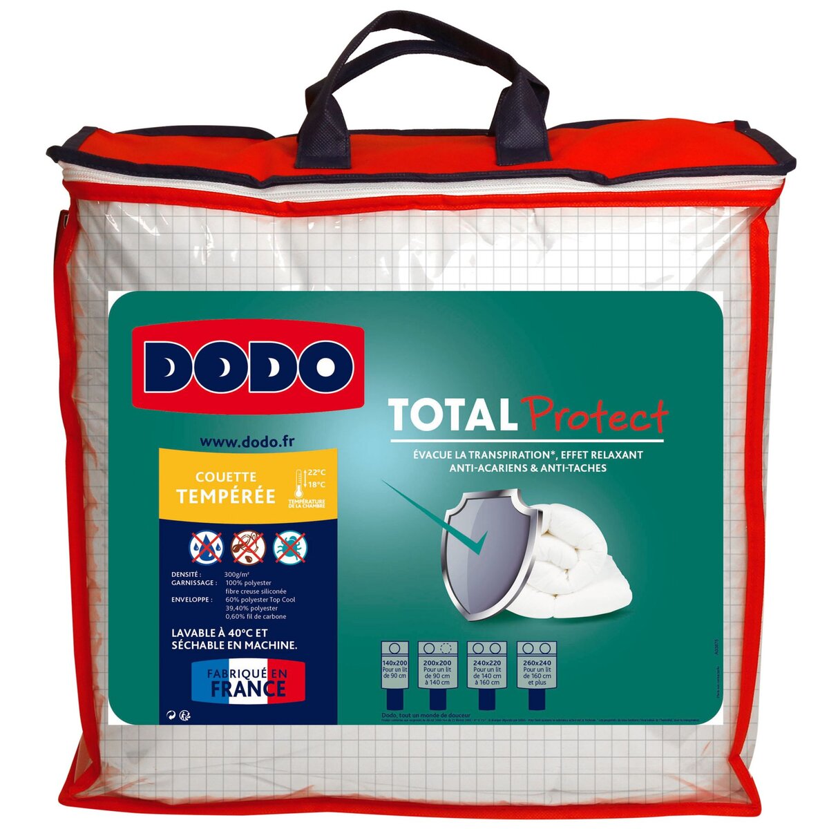DODO Couette tempérée unie en polyester 300 g/m² TOTAL PROTECT