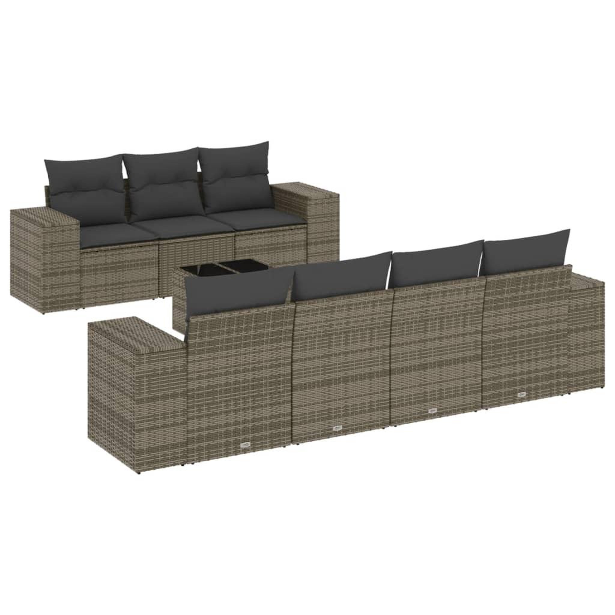 Voir la diapositive 2 : VIDAXL Salon de jardin 8 pcs avec coussins gris resine tressee
