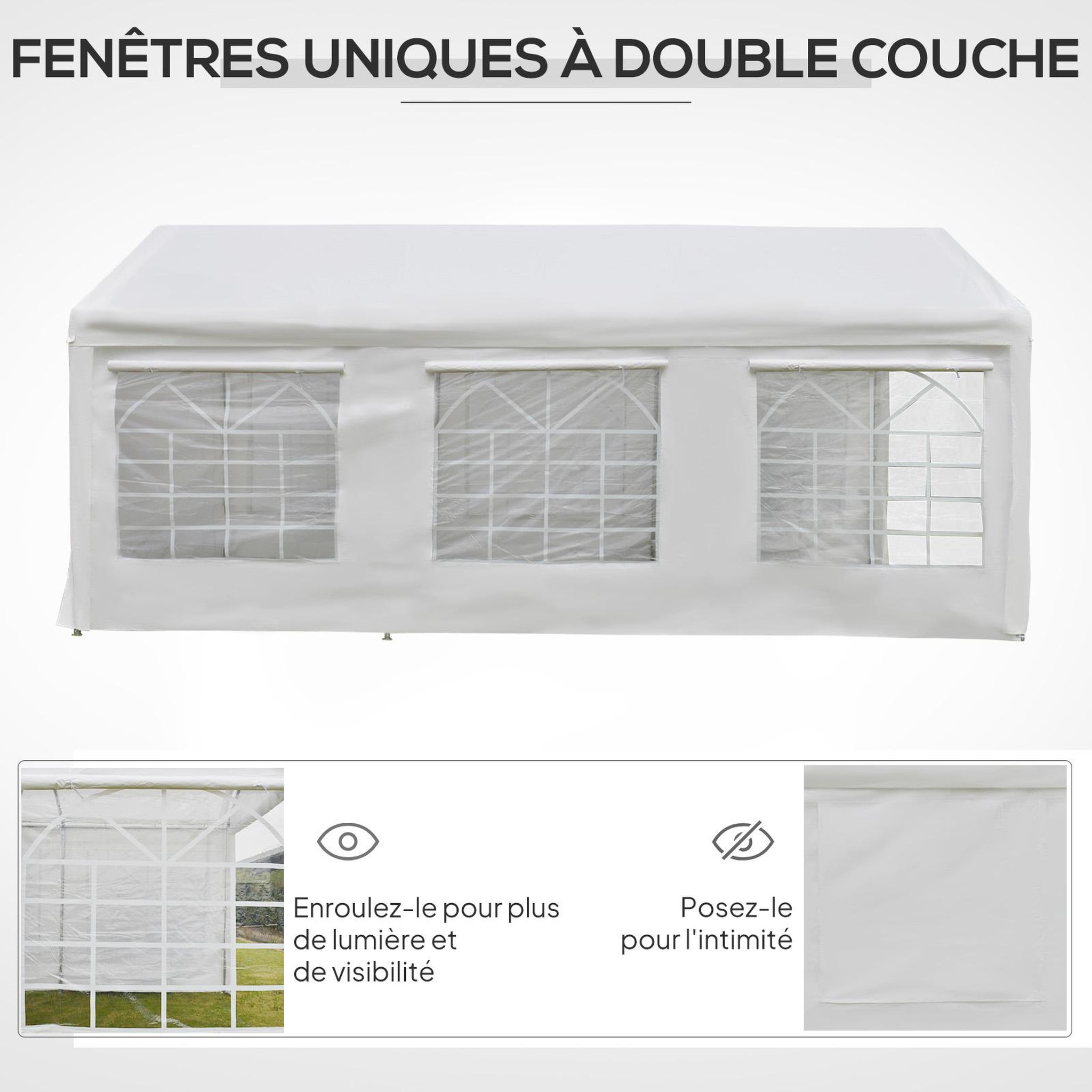 Voir la diapositive 6 : OUTSUNNY Barnum tonnelle tente de réception 3 x 6 m - 6 fenêtres, 2 portes - acier galvanisé PE blanc