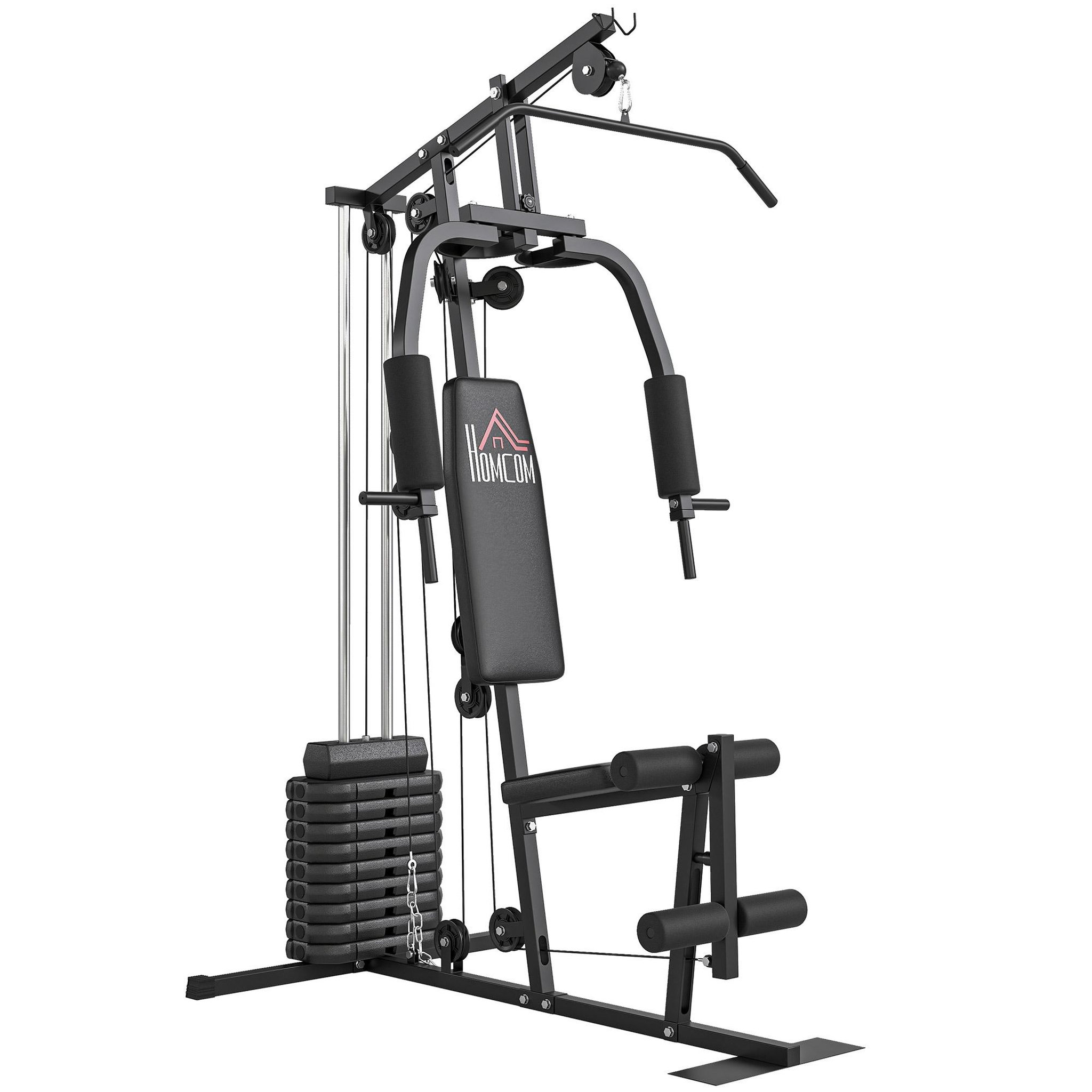 Voir la diapositive 5 : HOMCOM Station de musculation - entrainement complet - développé couché, butterfly, barre latissimus, curler - 9 contrepoids - acier noir