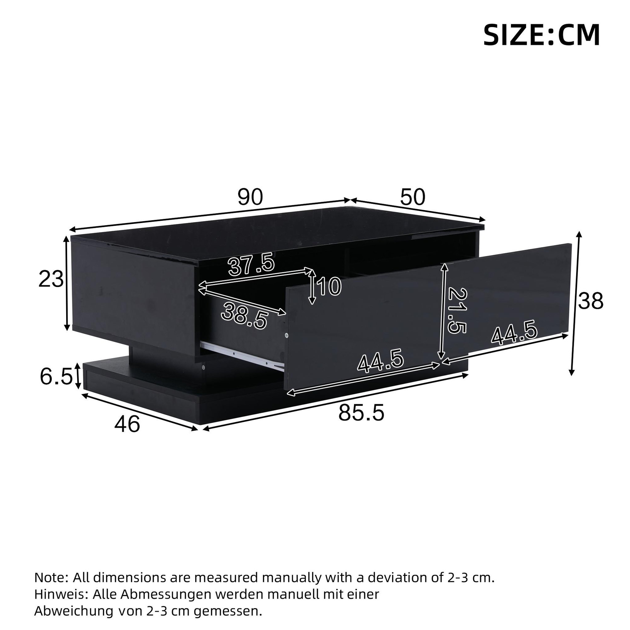 Voir la diapositive 3 : MERAX Table basse rectangulaire noir avec 2 tiroirs - 50x90 cm led panneau de particules