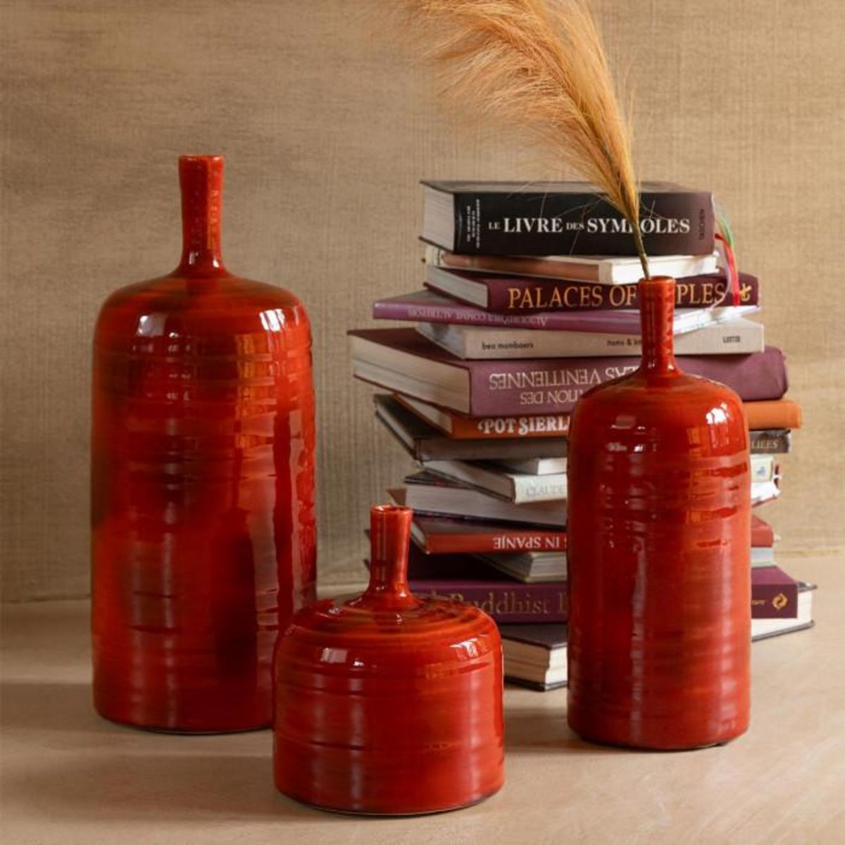 Paris Prix Vase Bouteille en Céramique  Akane  49cm Rouge