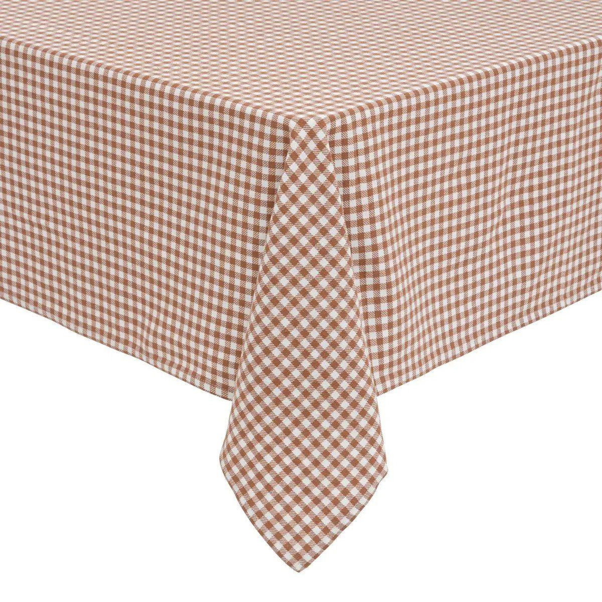ATMOSPHERA Nappe Vichy en Coton  Floral  150x250cm Marron