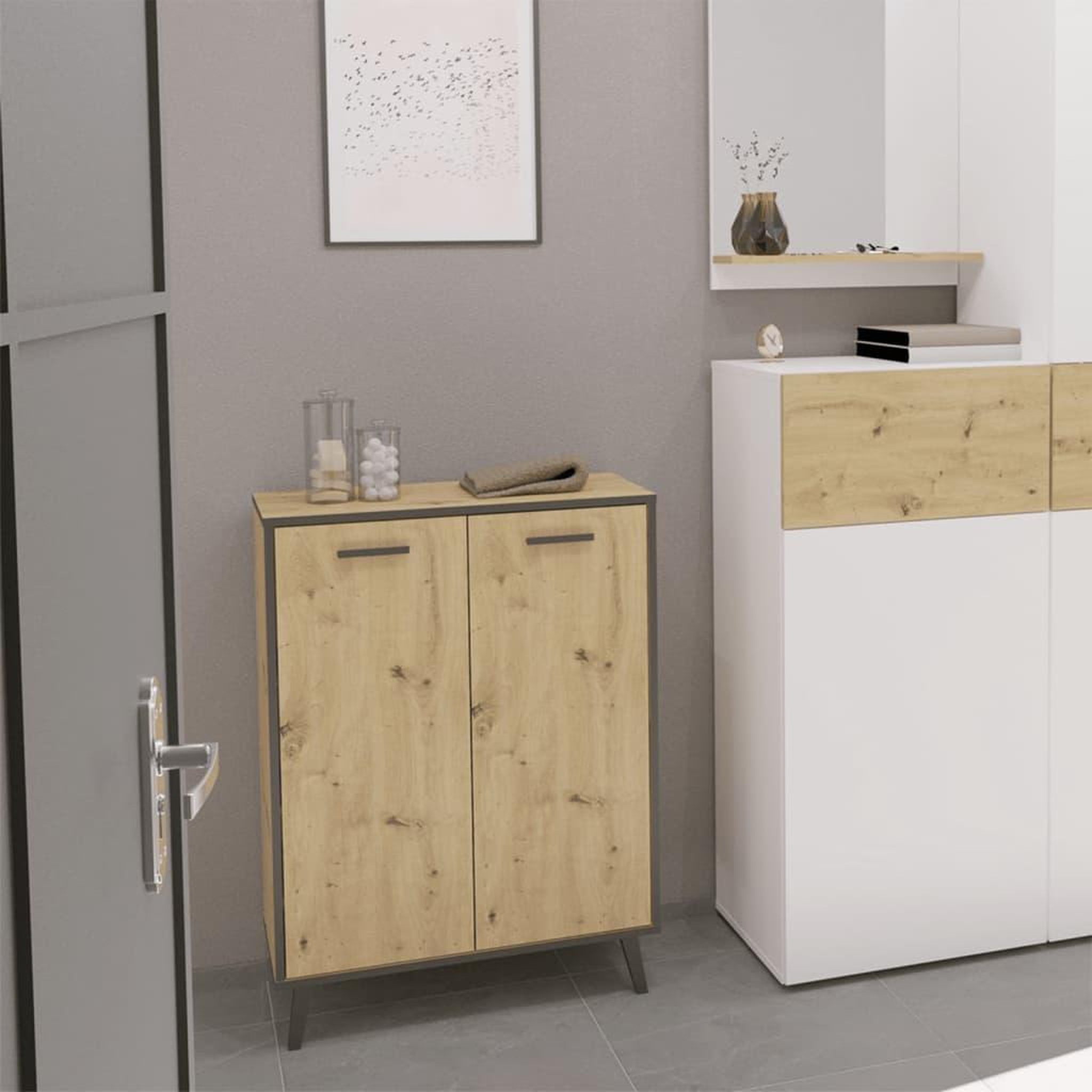 Voir la diapositive 1 : FMD FMD Armoire a chaussures avec 5 compartiments 68,5x33x93,5 cm