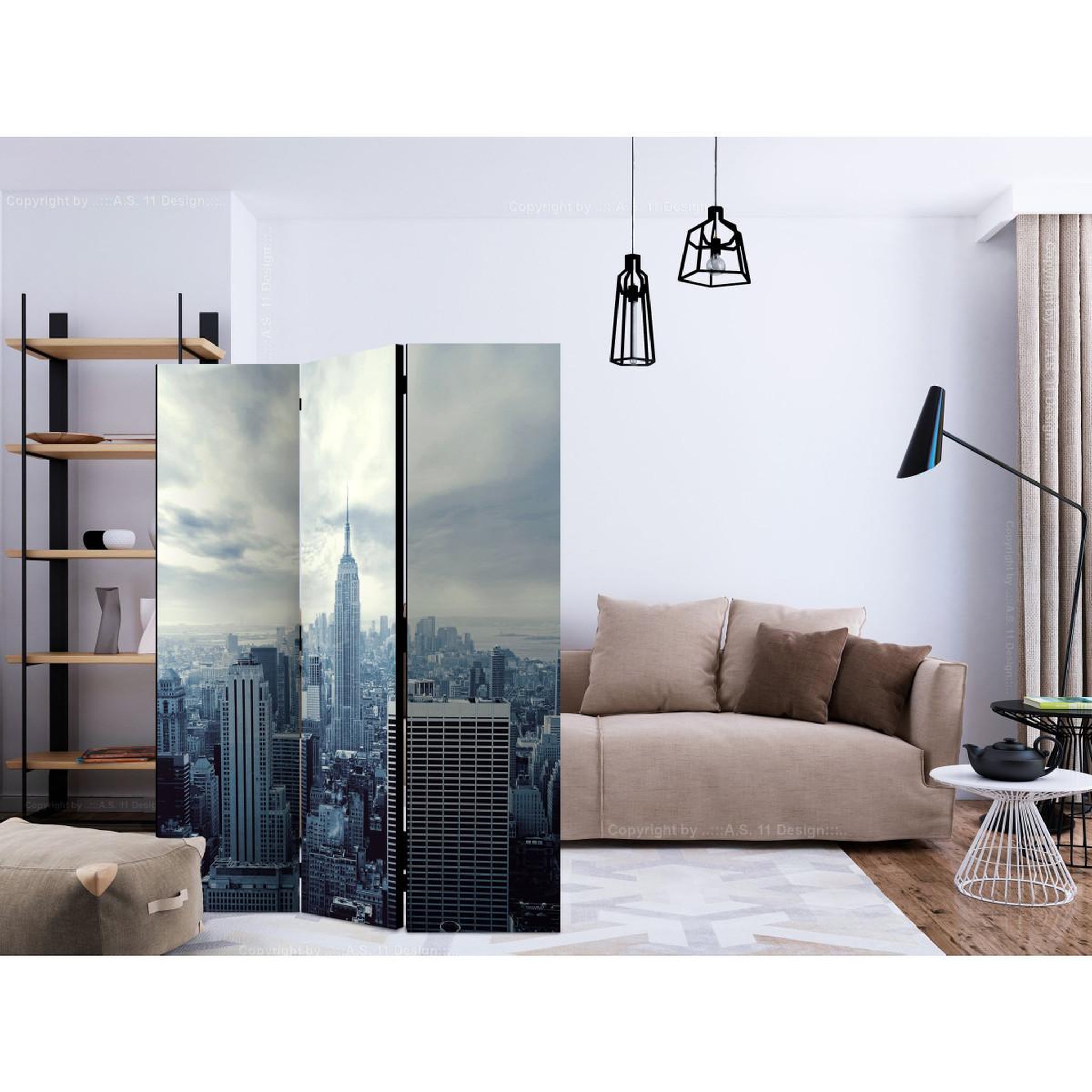 Voir la diapositive 2 : Paris Prix Paravent 3 volets  blue york  135x172cm