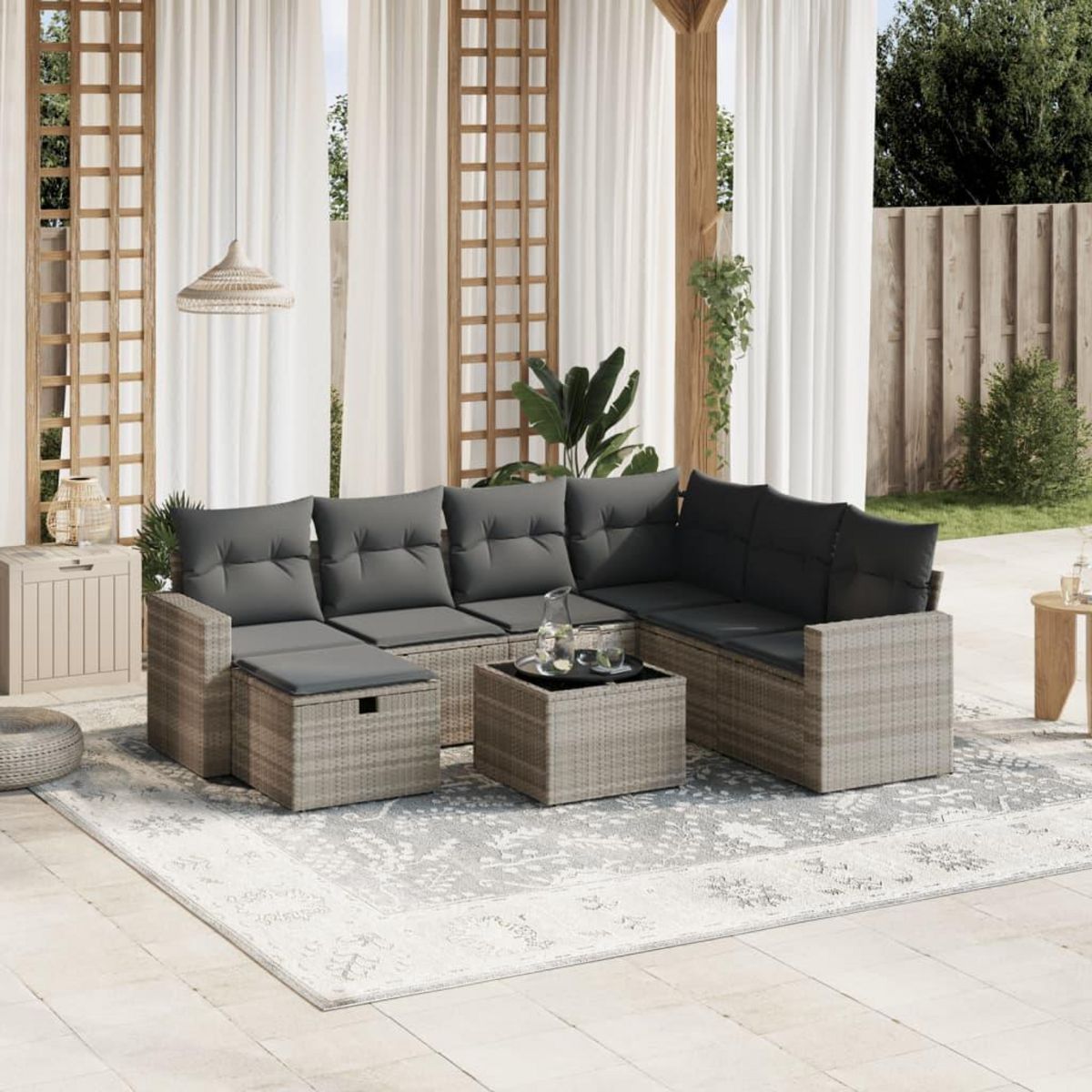 VIDAXL Salon de jardin 8 pcs avec coussins gris clair resine tressee