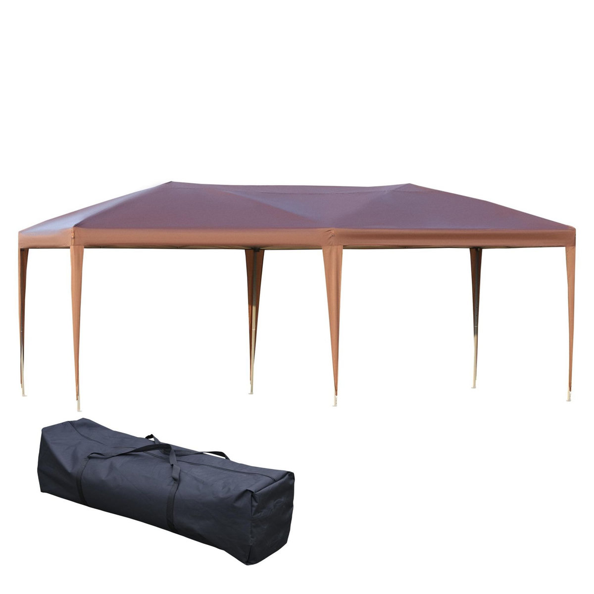 OUTSUNNY Tonnelle barnum de jardin pop-up pliant 5,91L x 2,97l x 2,65H m sac inclus acier époxy gris oxford haute densité marron