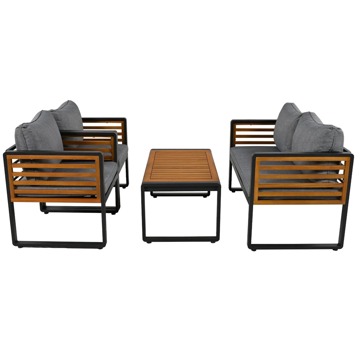 MERAX Salon de jardin 4 places en fer,avec 1 canapé 2p, 2 fauteuils, table, accoudoirs décoratifs, gris