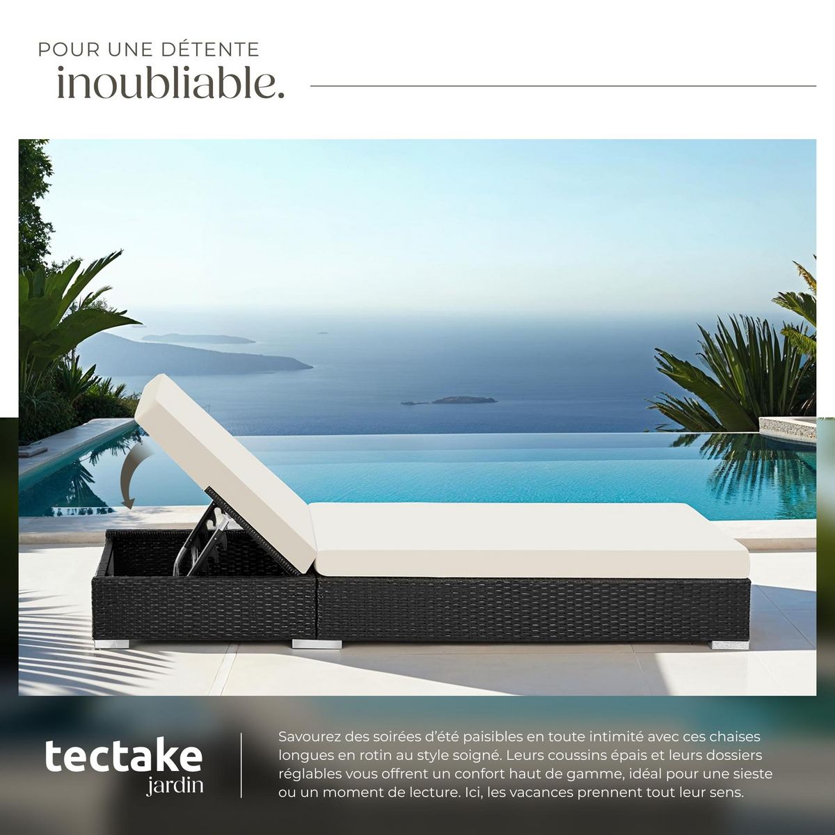 tectake Lot de 2 bains de soleil design luxueux avec cadre en aluminium noir