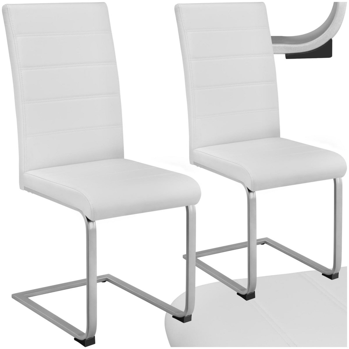 tectake Ensemble de chaises de salle à manger rembourré avec revêtement aspect cuir blanc Lot de 2
