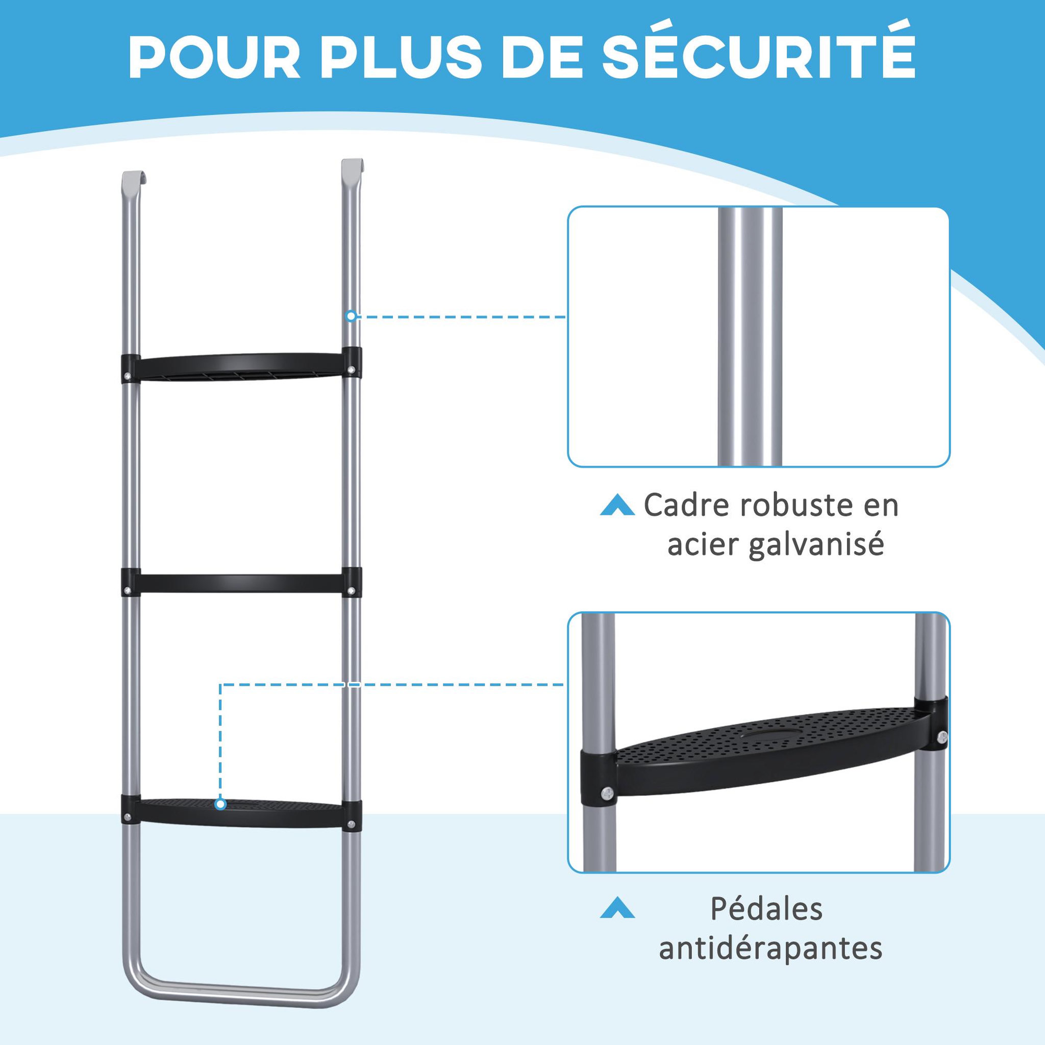 Voir la diapositive 5 : HOMCOM Échelle de trampoline 3 ou 2 échelons 120 Kg max.