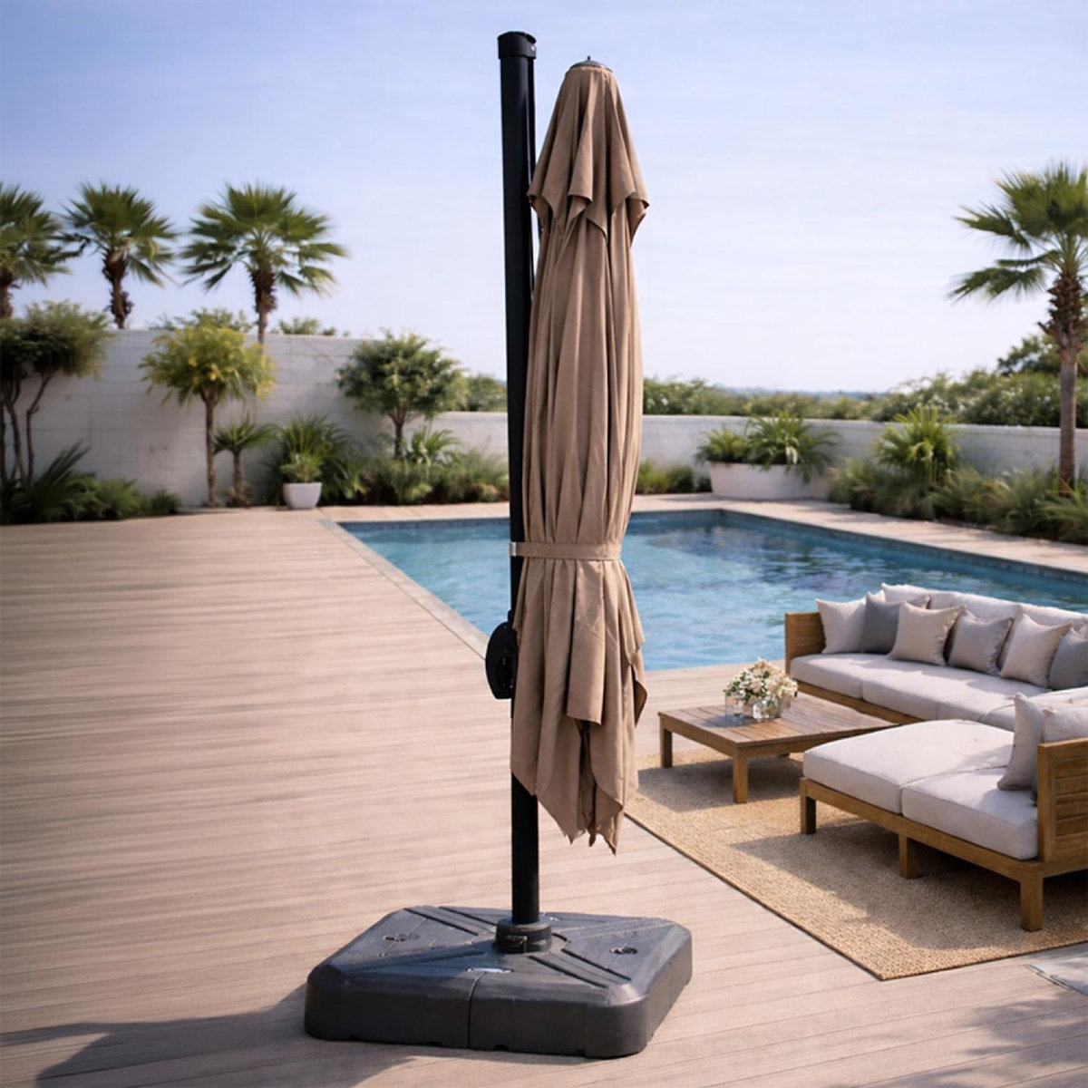 CONCEPT USINE Parasol rectangulaire 3x4m déporté rotatif taupe en aluminium CESARE