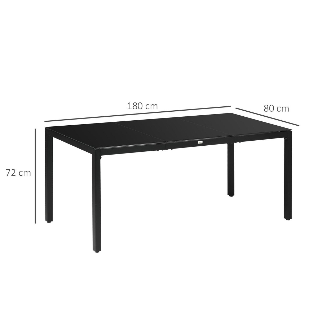 OUTSUNNY Table de jardin rectangulaire 8 personnes dim. 180L x 80l x 72H cm alu. plateau verre trempé noir
