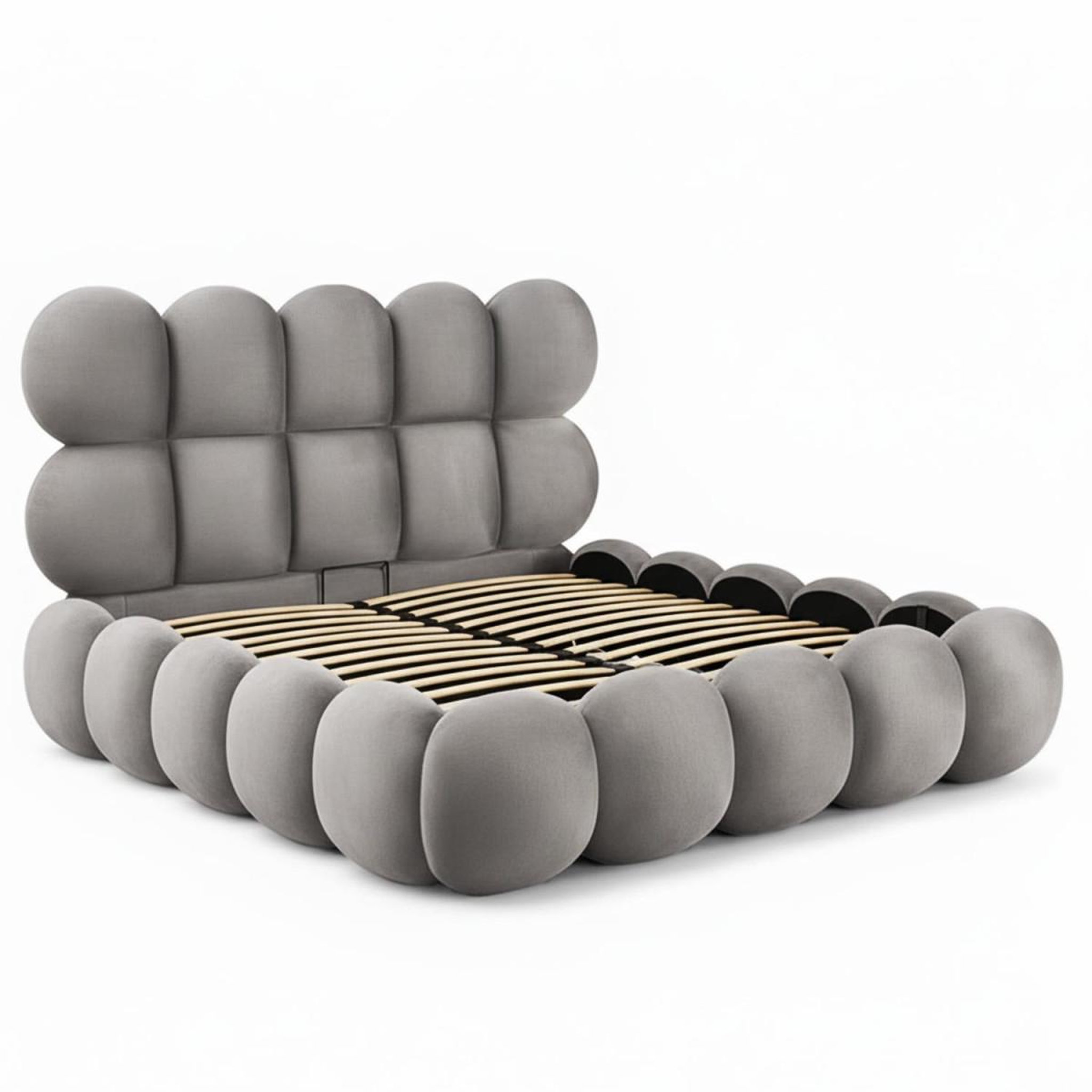 Paris Prix Lit coffre en velours  bubble  140x190cm gris