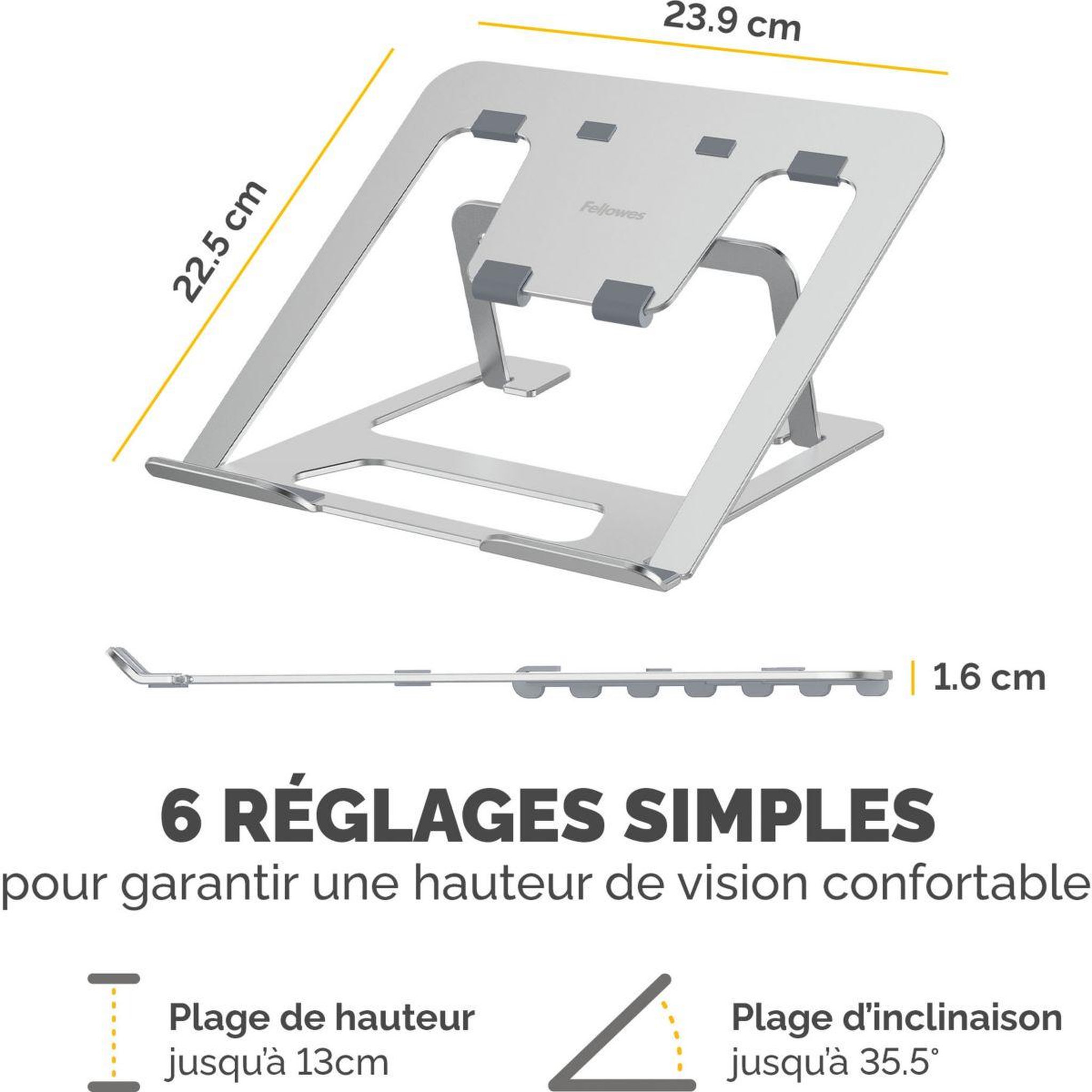 Voir la diapositive 5 : Fellowes SUPPORT PC Portable ergonomique ALUMIA