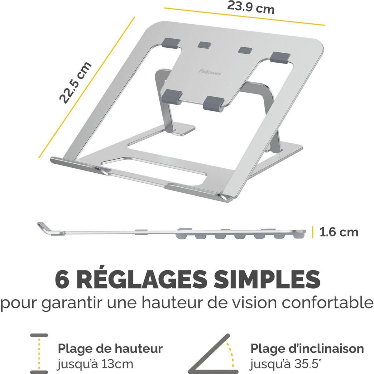 Fellowes SUPPORT PC Portable ergonomique ALUMIA