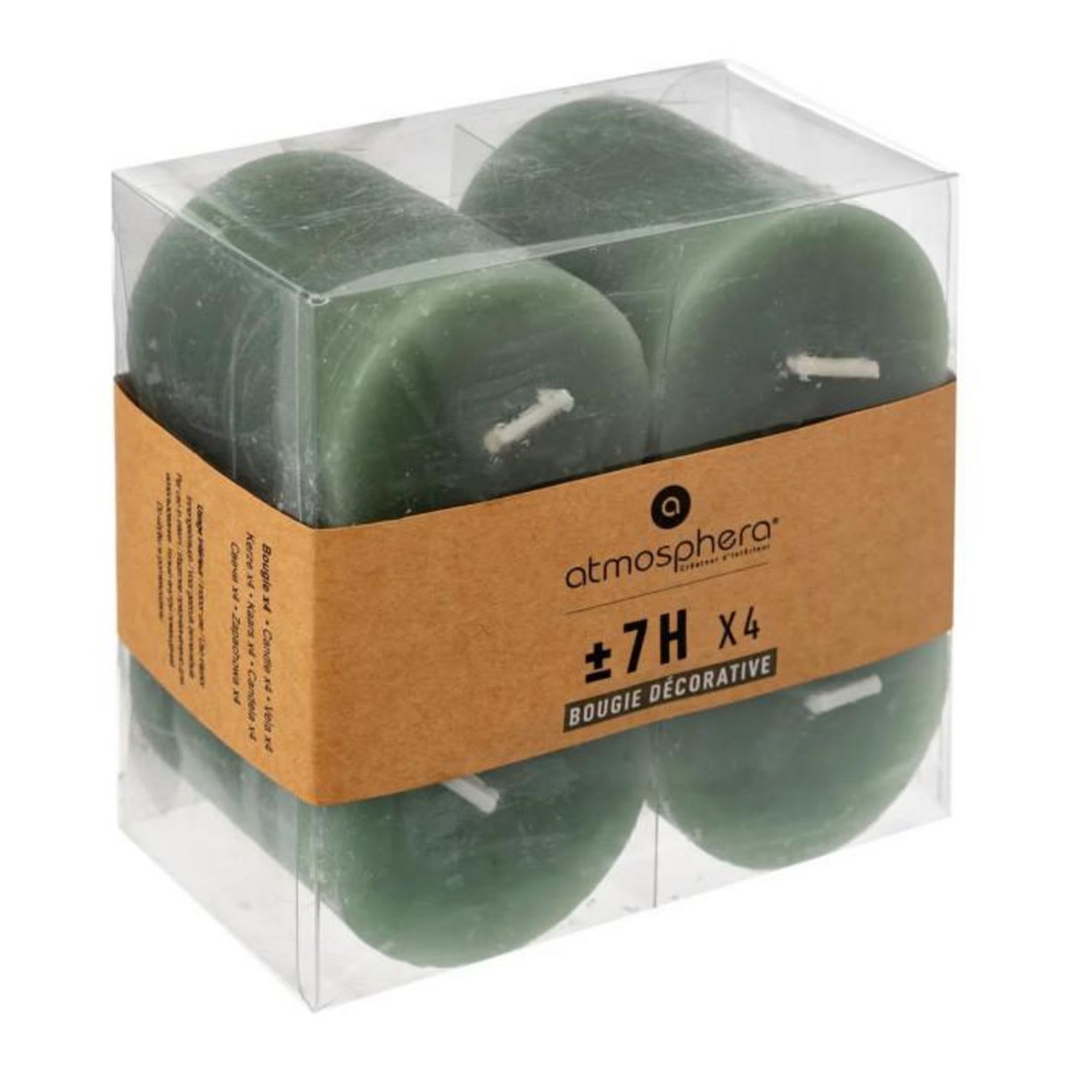 COMPTOIR DE LA BOUGIE Lot de 4 Bougies Votives  Rustic  4,5cm Vert Eucalyptus