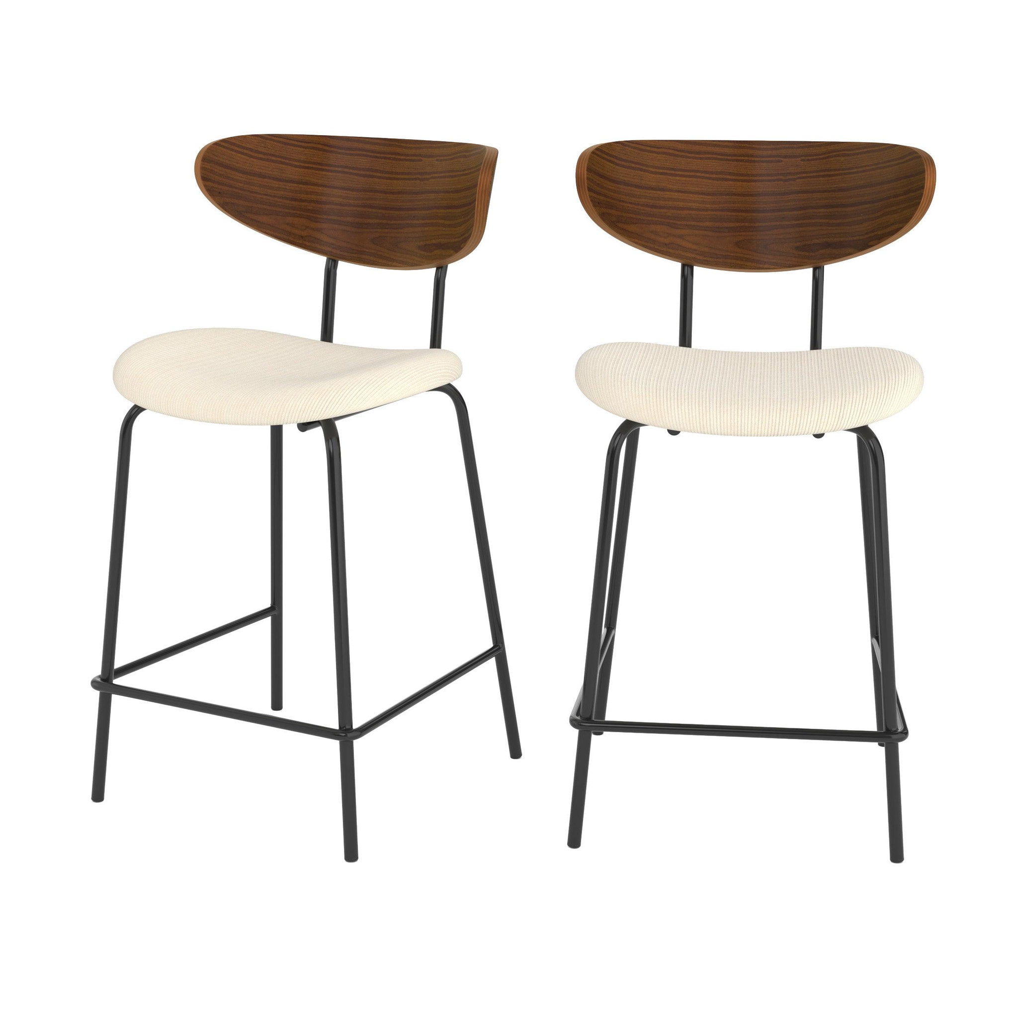 MAISON PAVANE Lot de 2 chaises pour îlot central, velours côtelé blanc crème 64.5 cm-jade
