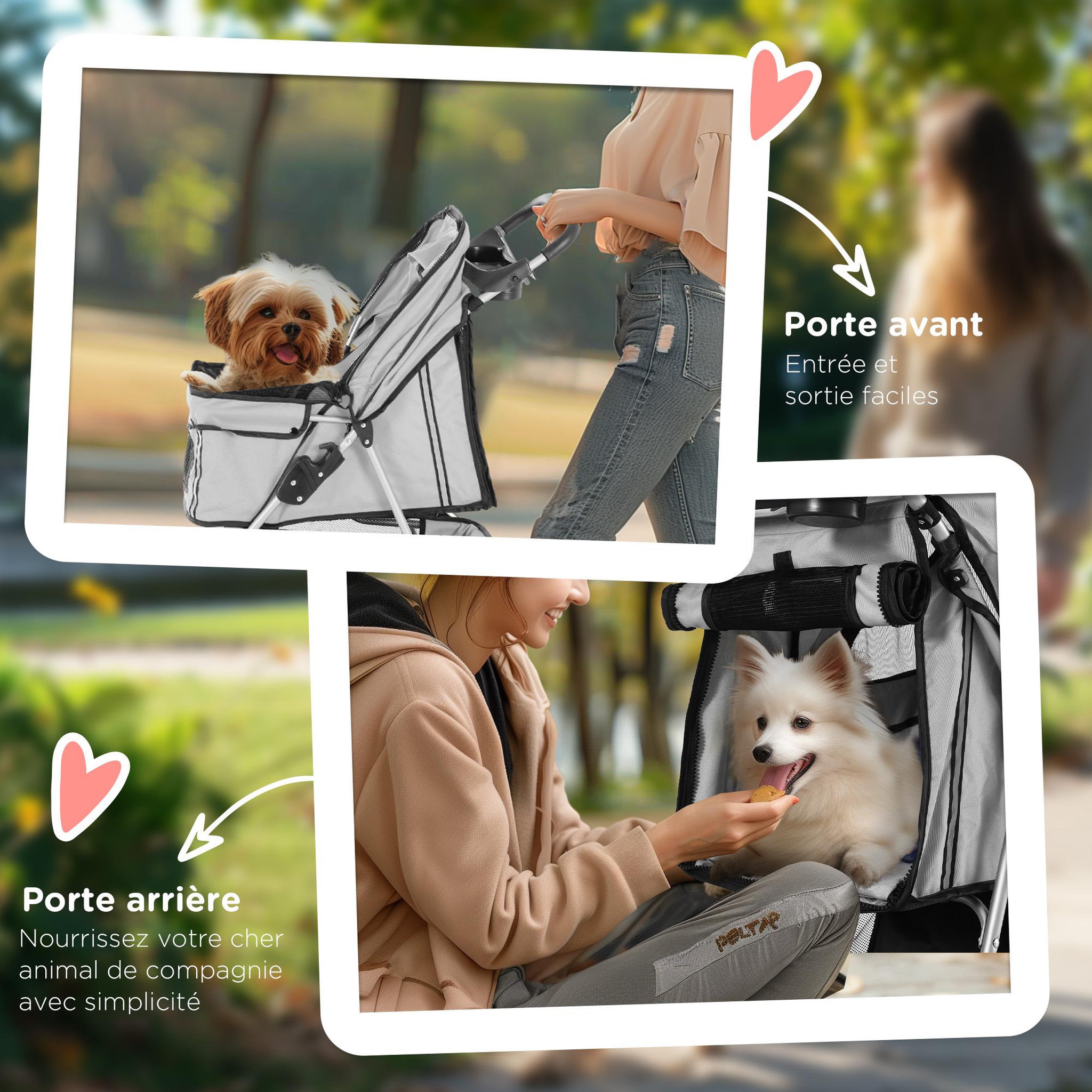 Voir la diapositive 4 : PAWHUT Poussette buggy pliable animaux chariot pliant chien chat porte-gobelet panier de rangement inclus roues avec frein tissu 600d oxford métal gris
