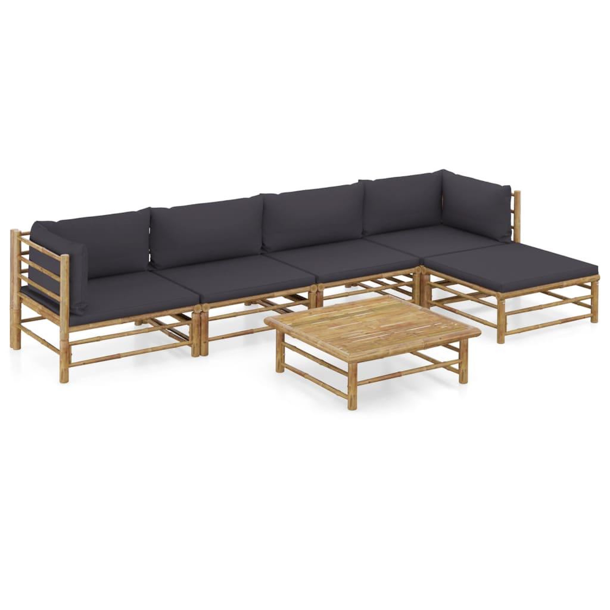 Voir la diapositive 1 : VIDAXL Salon de jardin 6 pcs avec coussins gris fonce bambou