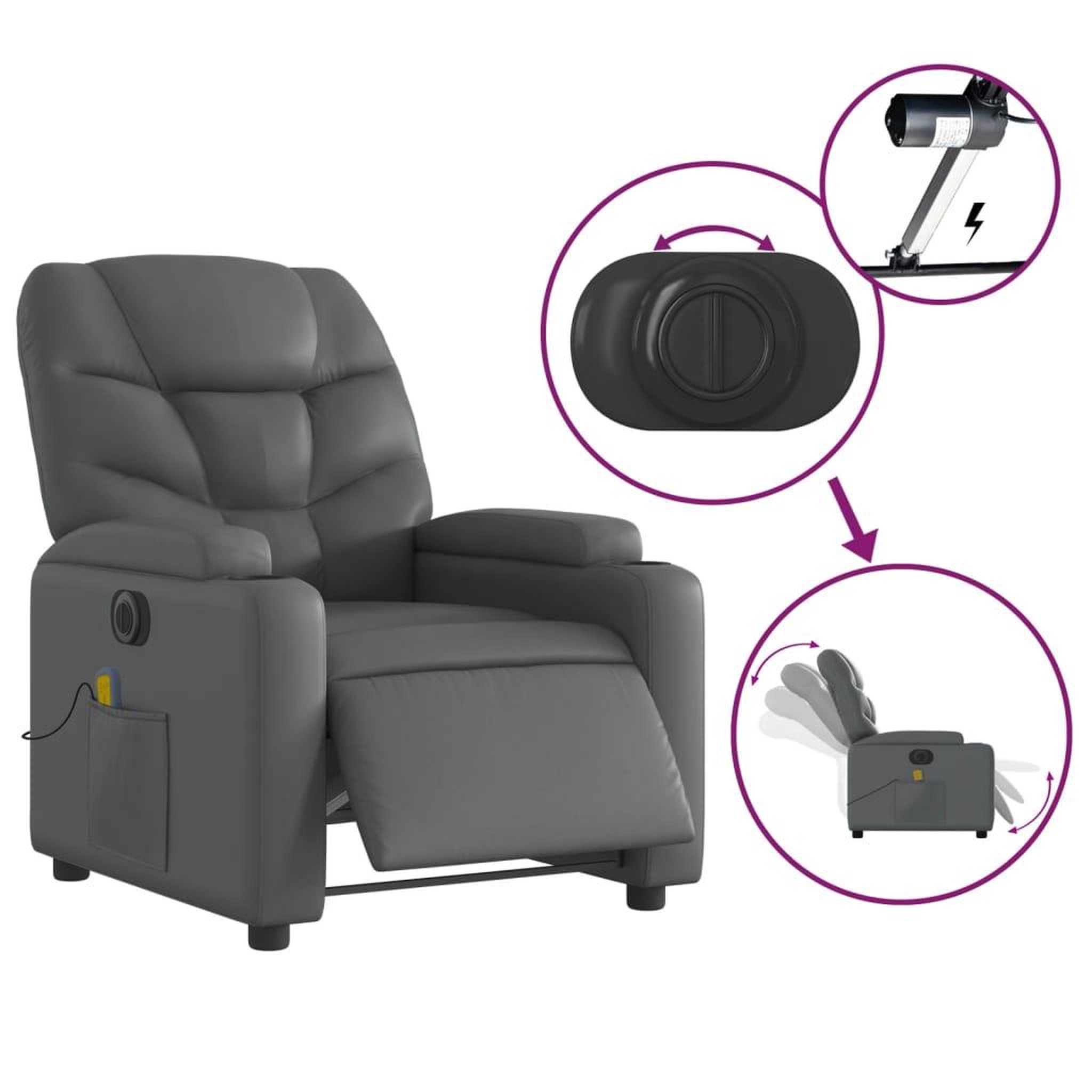 Voir la diapositive 5 : VIDAXL Fauteuil de massage inclinable electrique gris similicuir