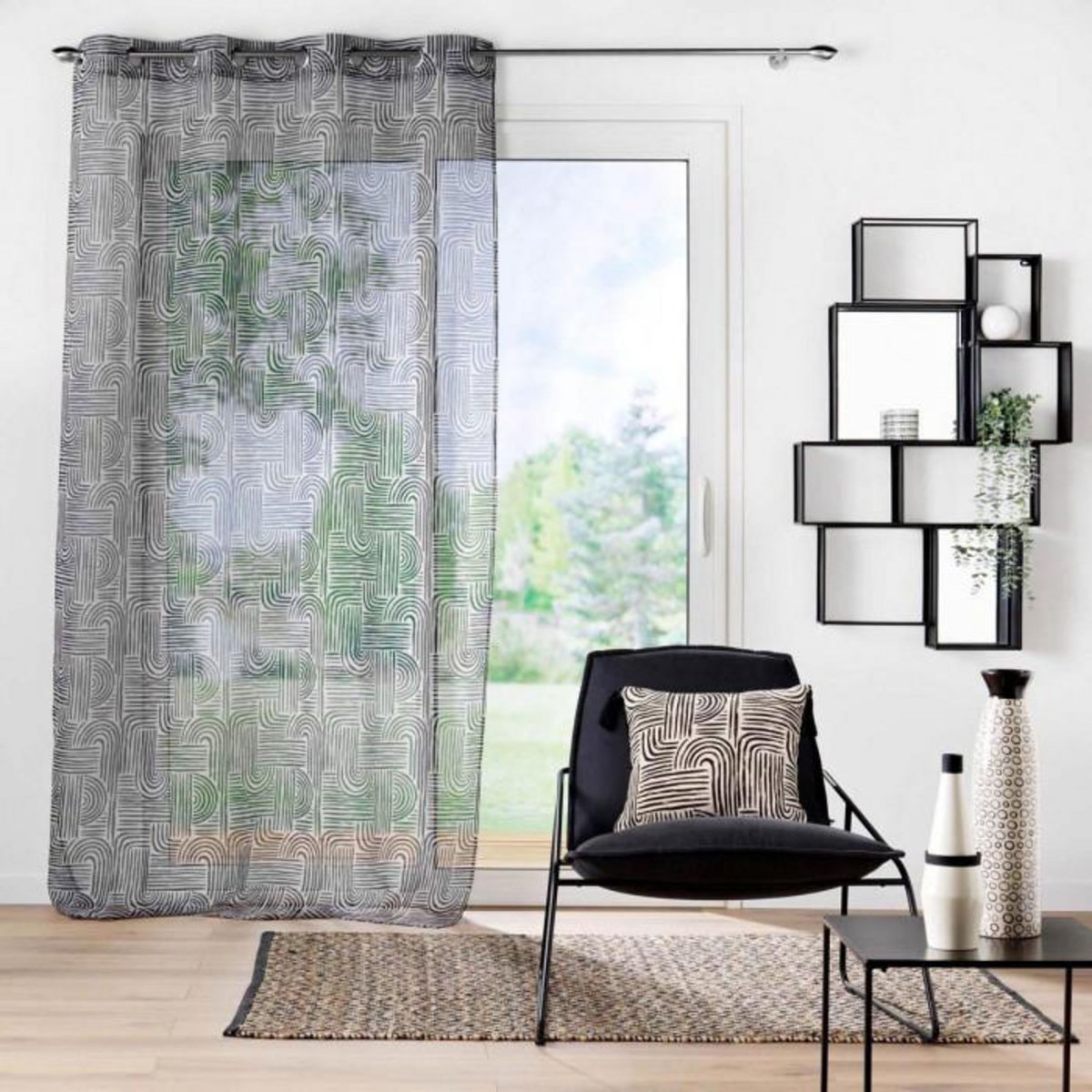 Paris Prix Rideau Voilage à Œillets Imprimé  Pandore  140x240cm Noir