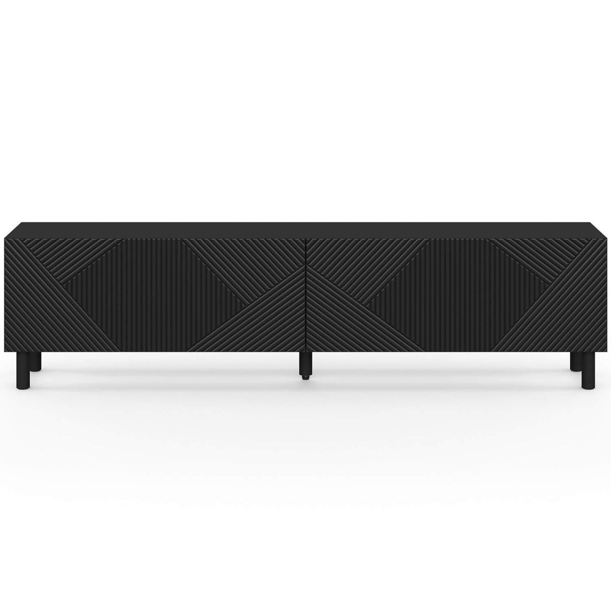 Voir la diapositive 3 : ID MARKET Meuble tv 180 cm himara 2 portes lattes géométriques bois noir