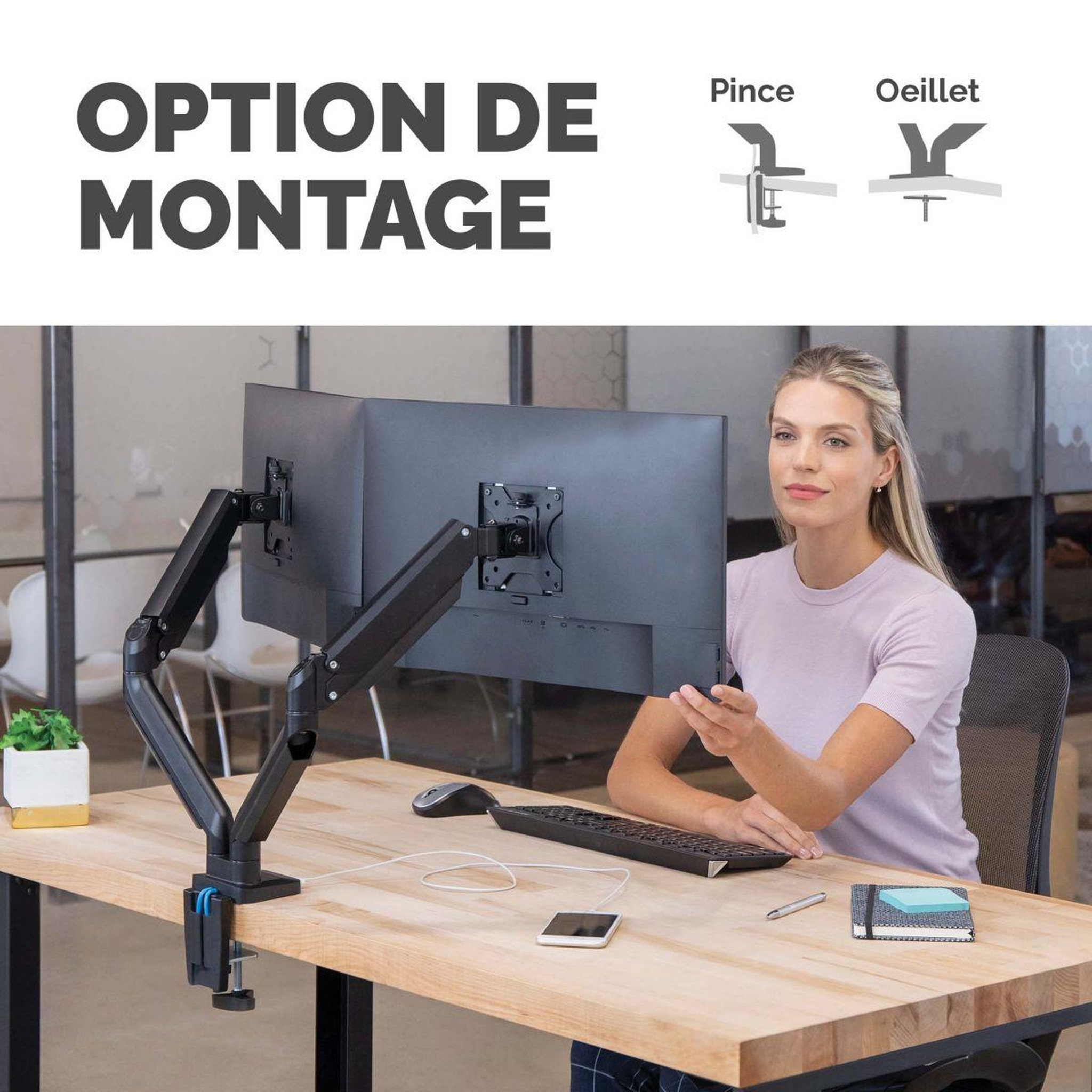 Voir la diapositive 5 : Fellowes Support écran PC Support double Platinum série