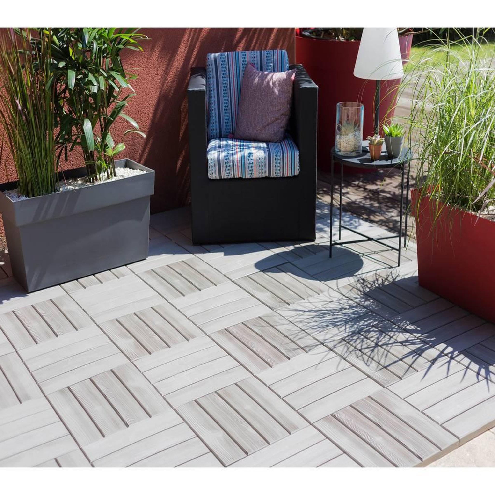 Voir la diapositive 2 : Habitat et Jardin Dalle en plastique - Lot de 6 (1m²) -  38.4 x 38.4 x 2.5 cm - Taupe