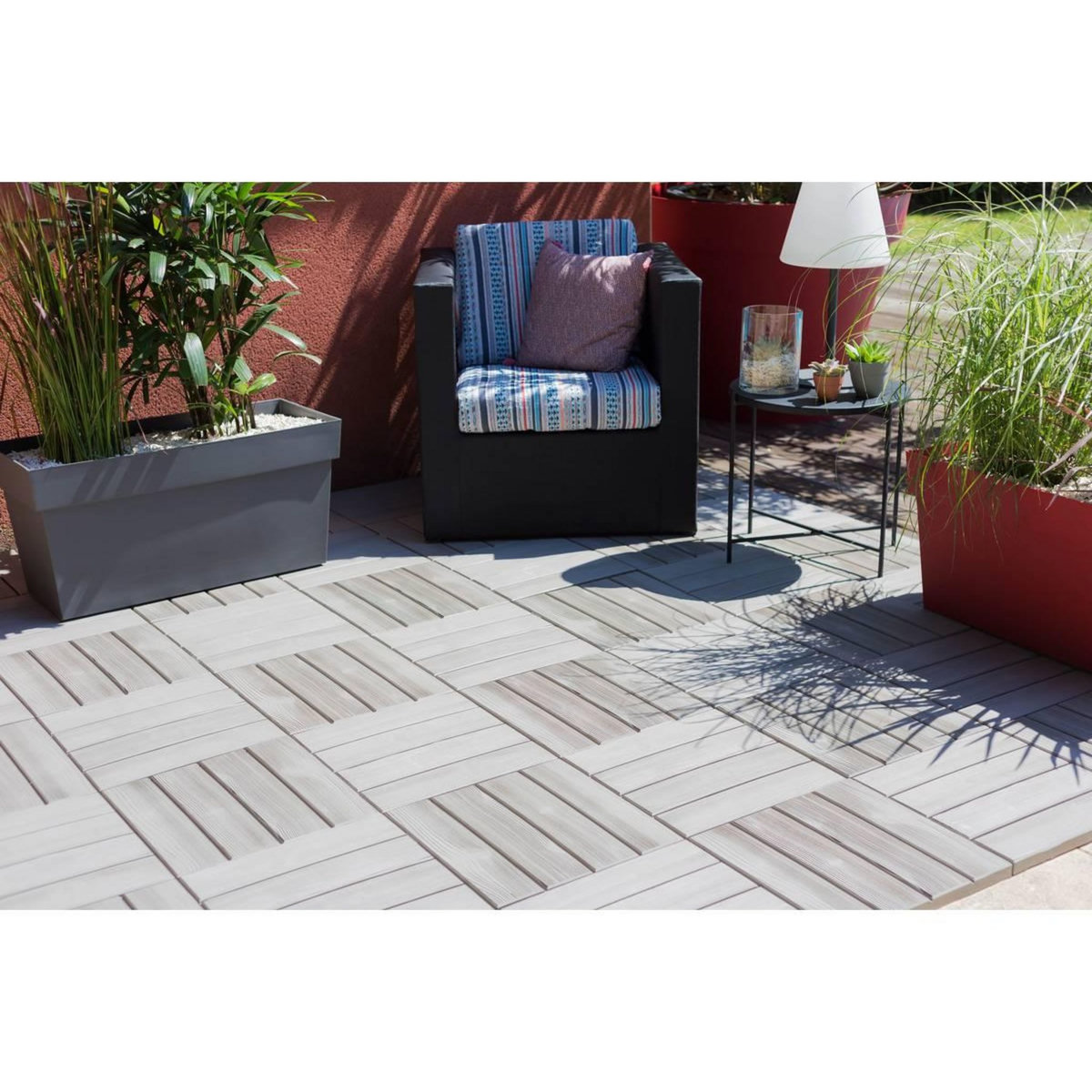 Habitat et Jardin Dalle en plastique - Lot de 6 (1m²) -  38.4 x 38.4 x 2.5 cm - Taupe