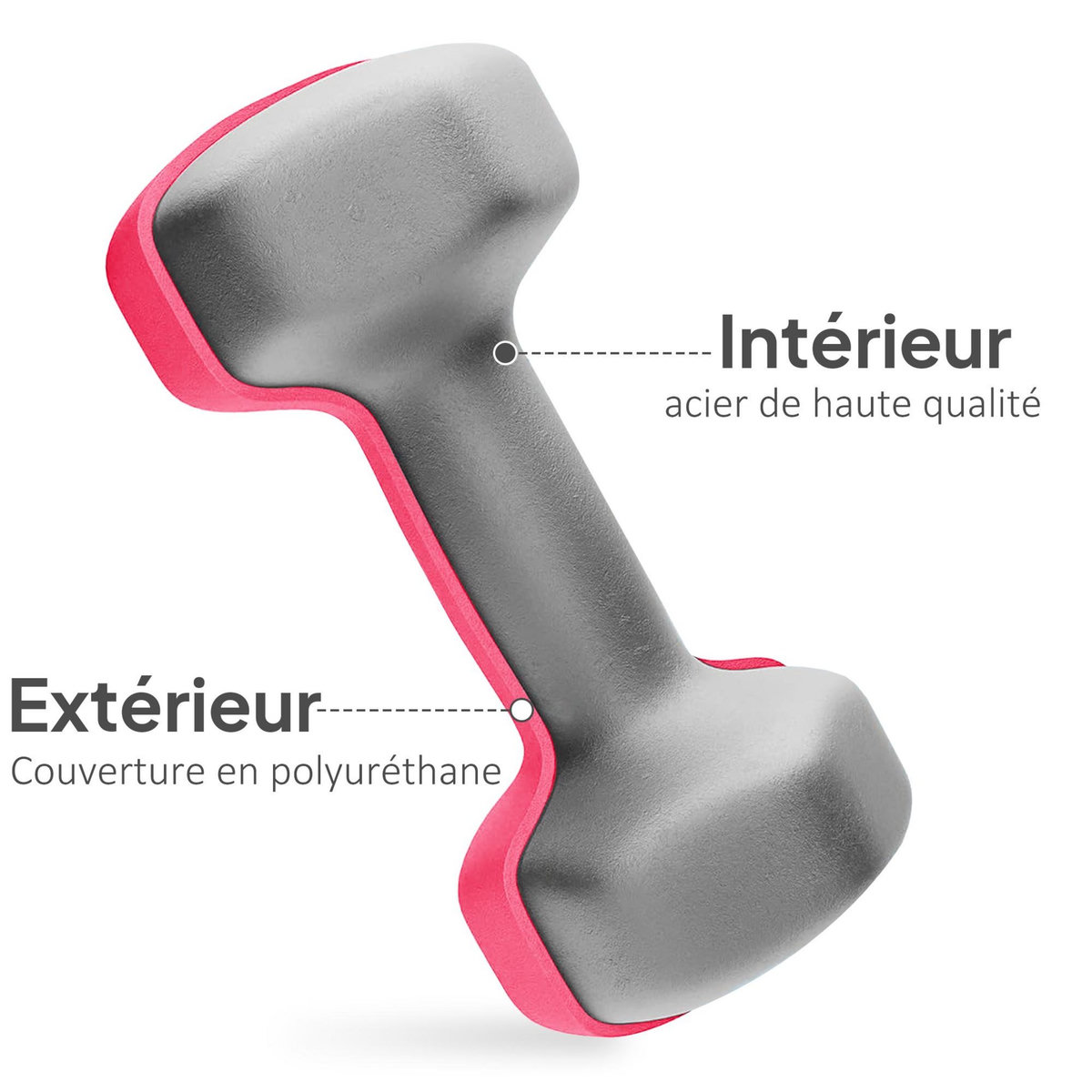 HOMCOM Ensemble d'haltères hexagonales total 20 Kg 8 pièces 1-4 Kg acier PU multicolore