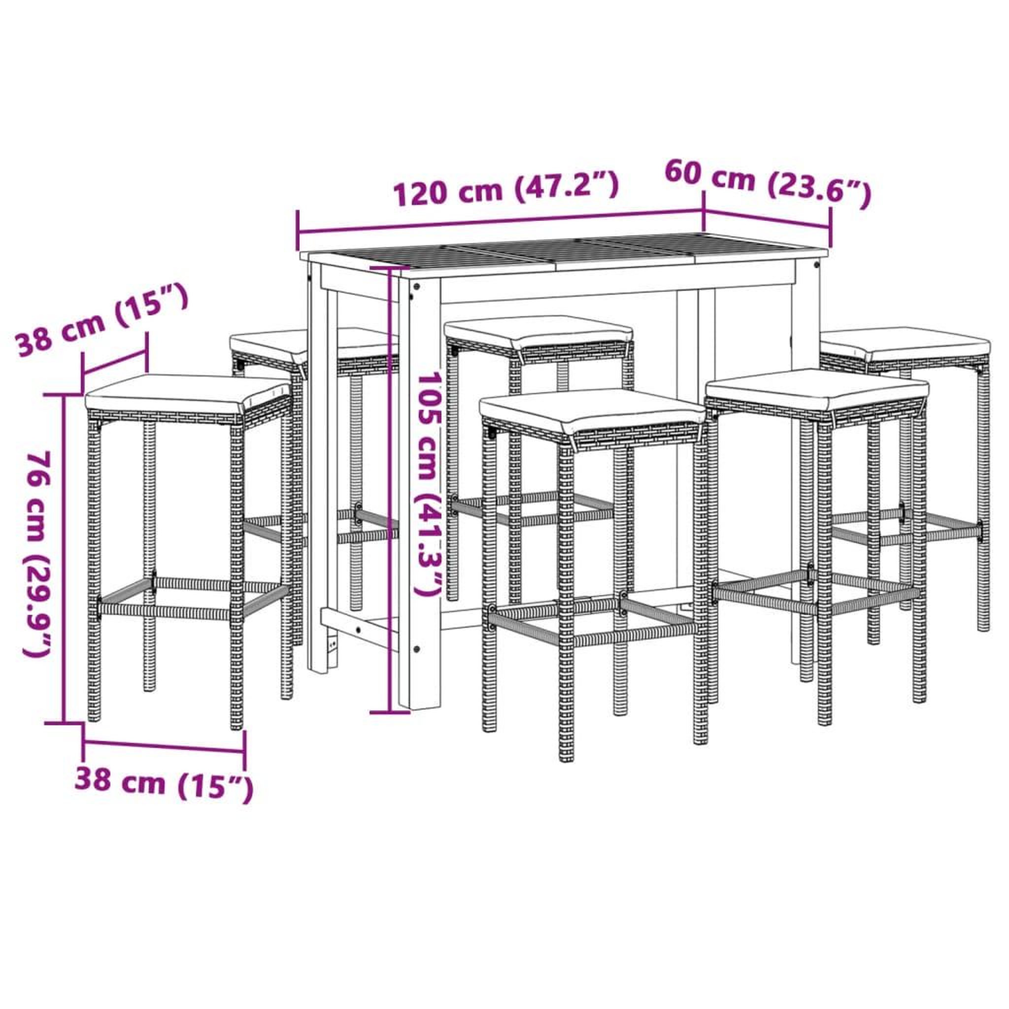 Voir la diapositive 6 : VIDAXL Ensemble de bar de jardin 7 pcs marron bois massif acacia rotin