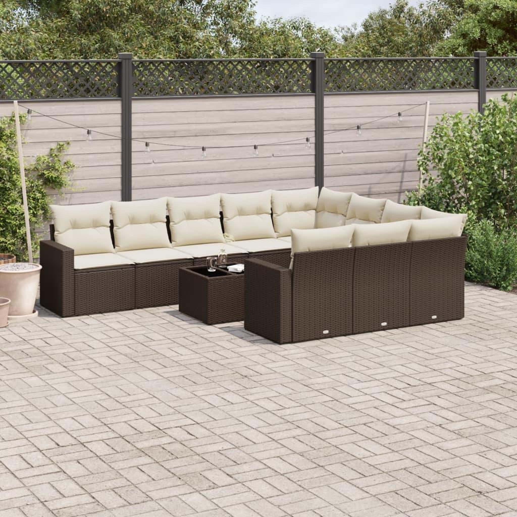 VIDAXL Salon de jardin et coussins 11 pcs marron resine tressee