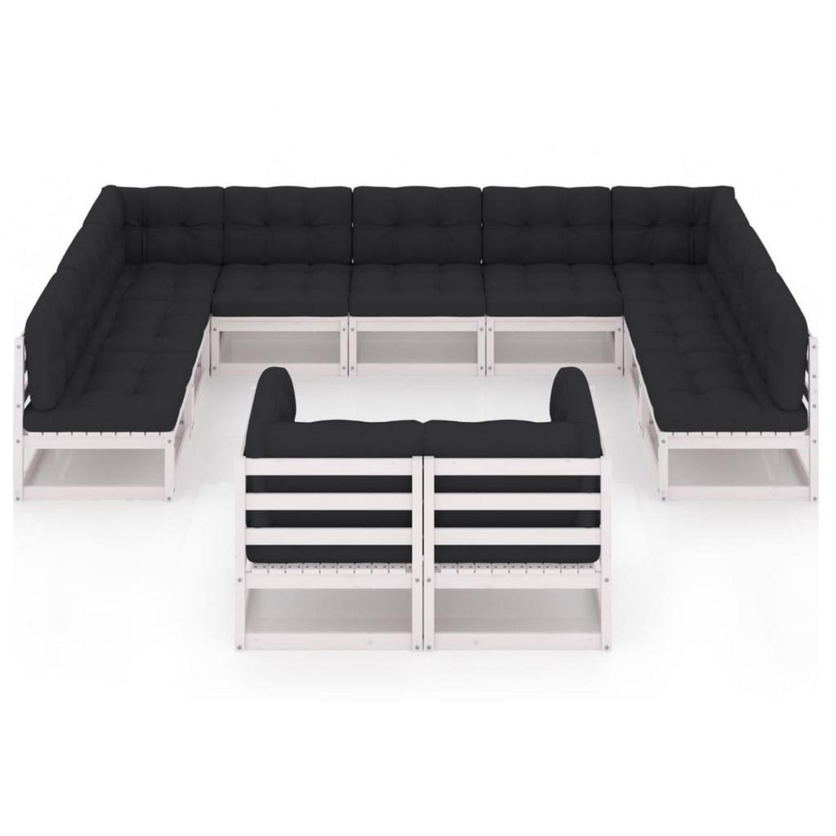 VIDAXL Salon de jardin 11 pcs avec coussins Blanc Bois de pin massif